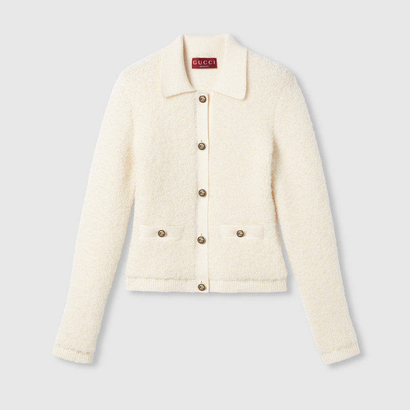 Wool bouclé polo cardigan 1