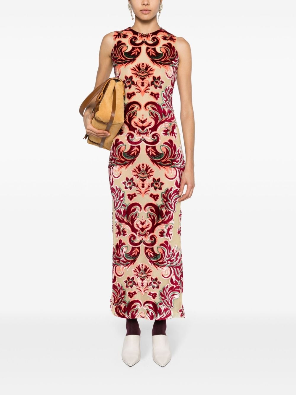 baroque-pattern velvet midi dress - 2