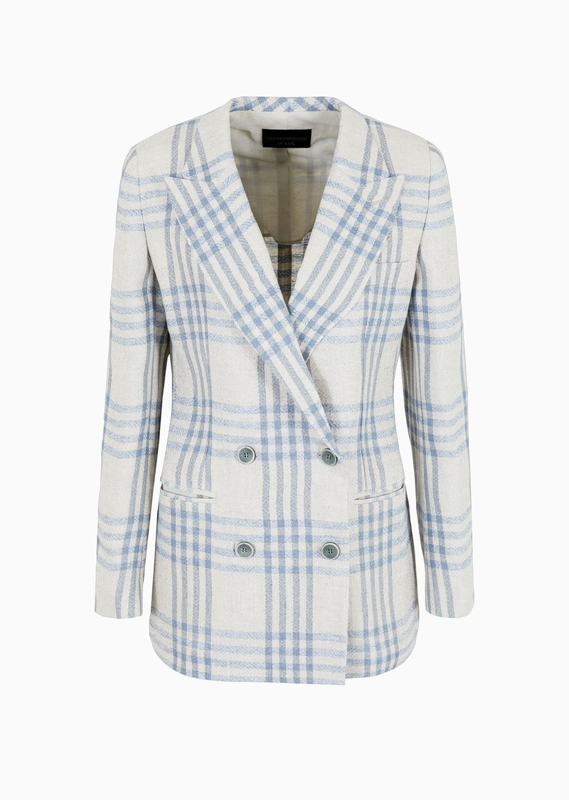 Icon double-breasted linen blazer with a jacquard check motif 1