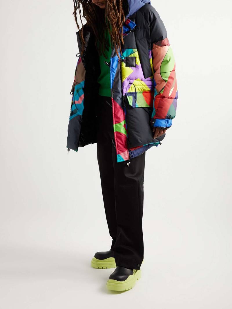 sacai + KAWS Oversized Faux Fur-Trimmed Quilted Printed Shell Jacket outlook