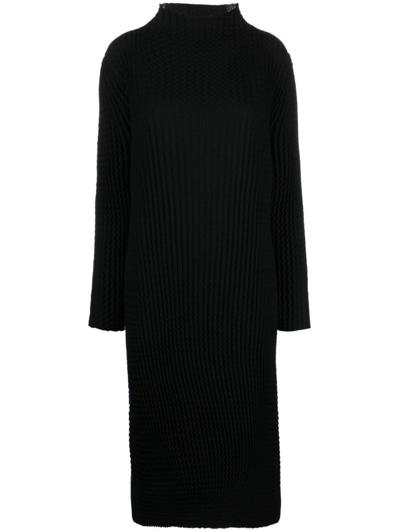 plissé-detail mock-neck knitted dress - 1