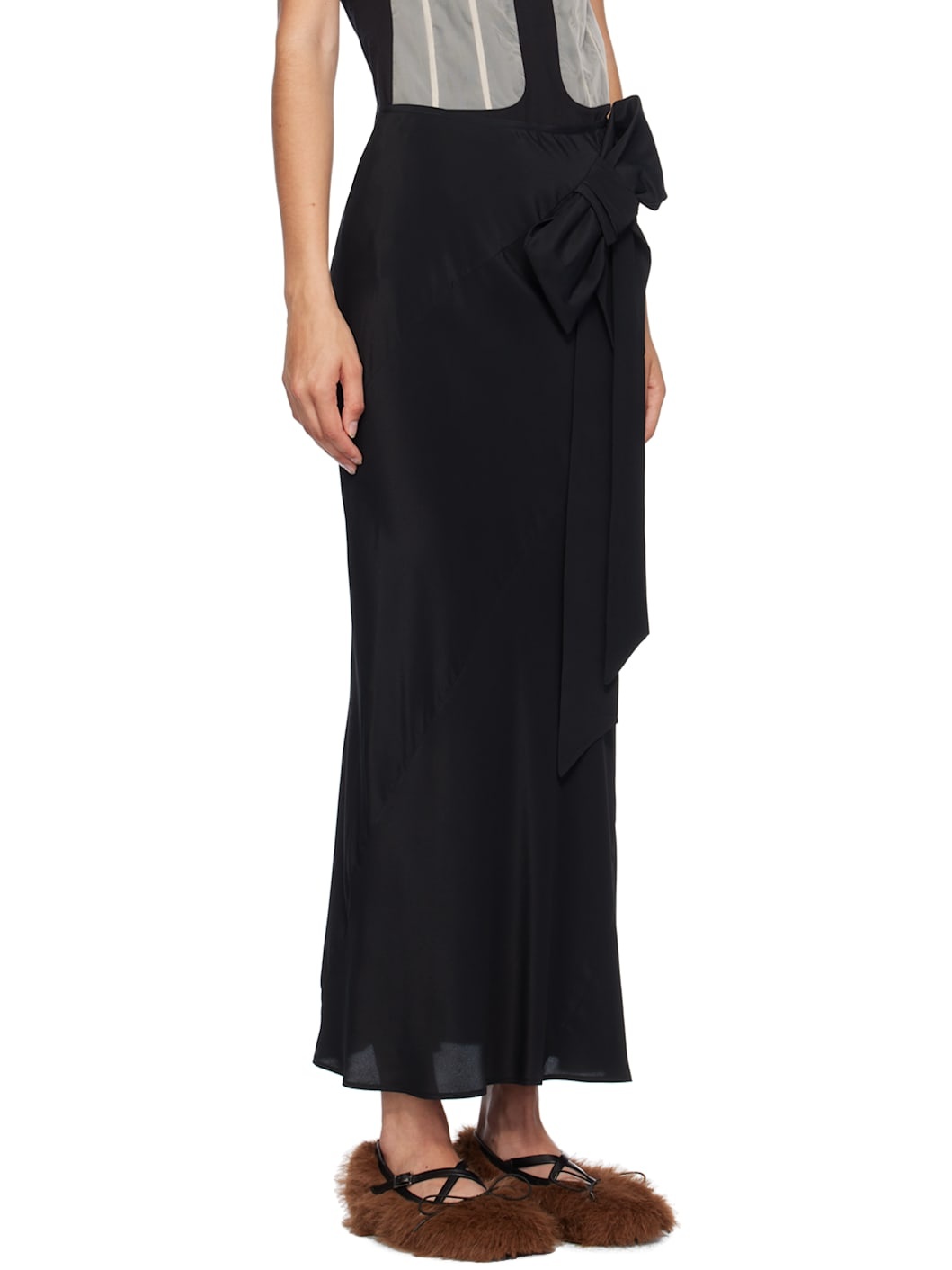 Black Bow Spiral Midi Skirt - 2