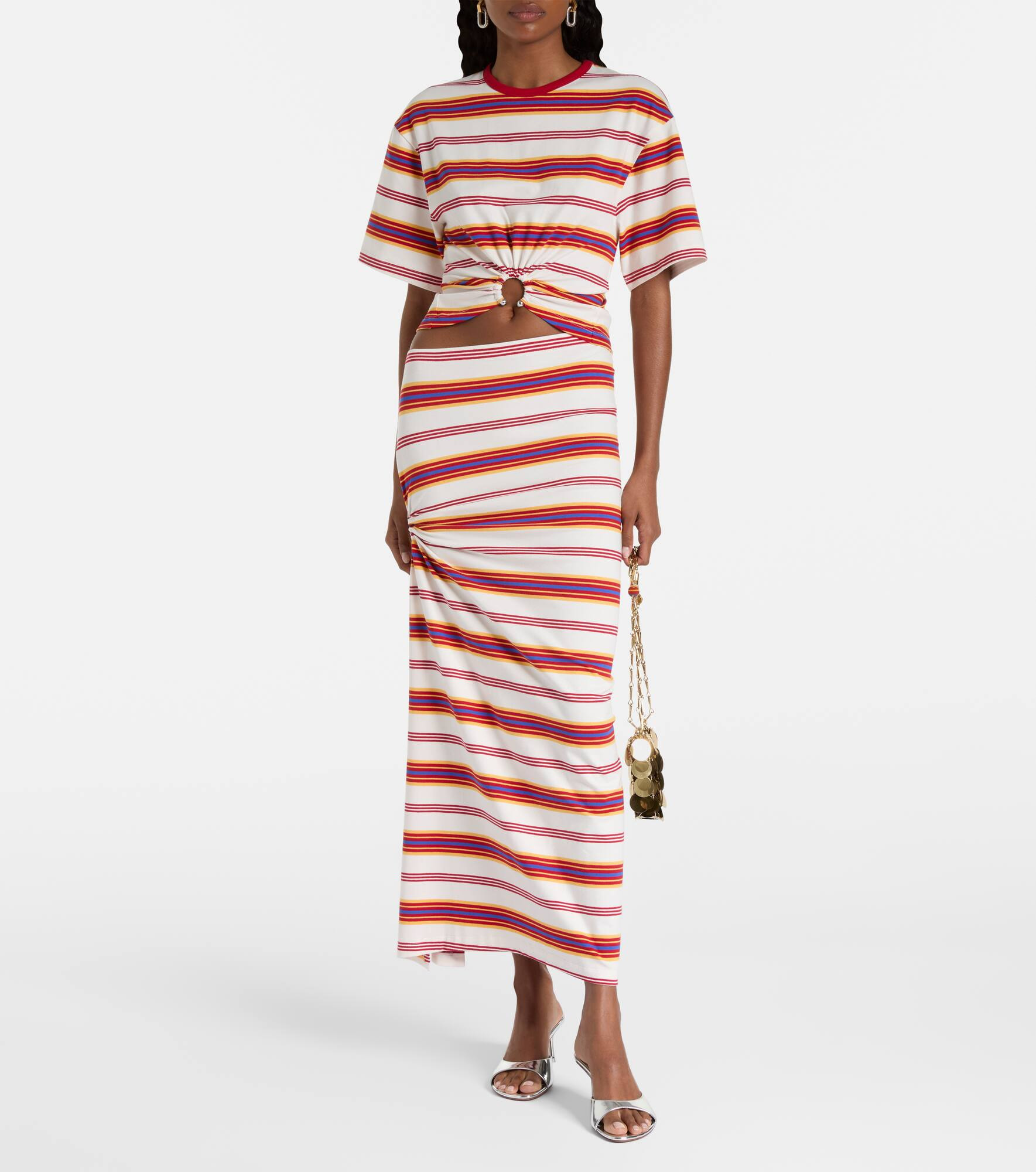 Gathered striped cotton-blend maxi skirt - 6