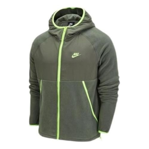 Nike Sportswear Full-length zipper Cardigan hooded Fleece Lined logo Jacket Green DM1220-380 - 1