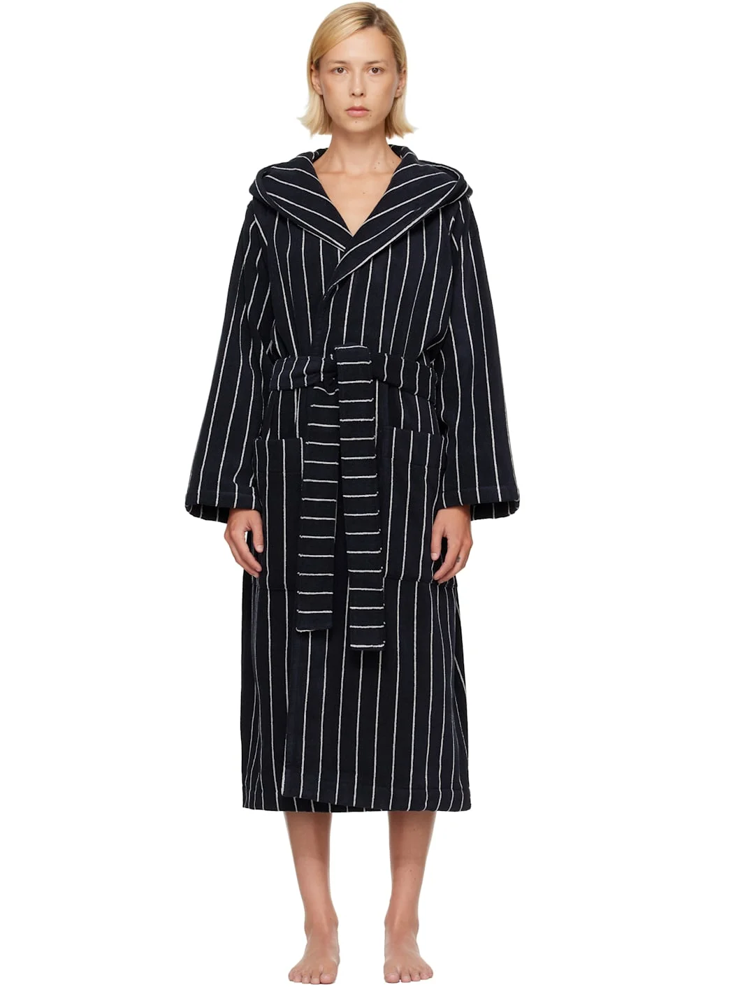 Black & White Terry Hooded Bathrobe - 1