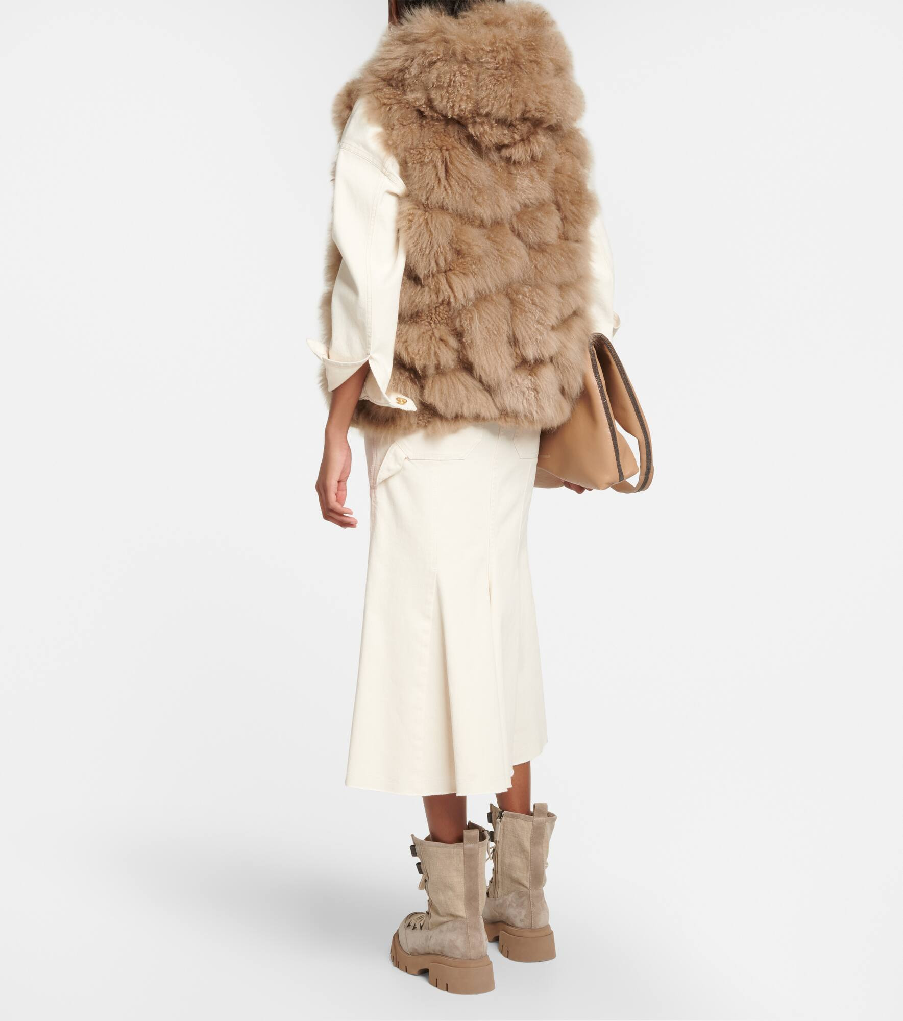 Cashmere shearling hooded vest - 3