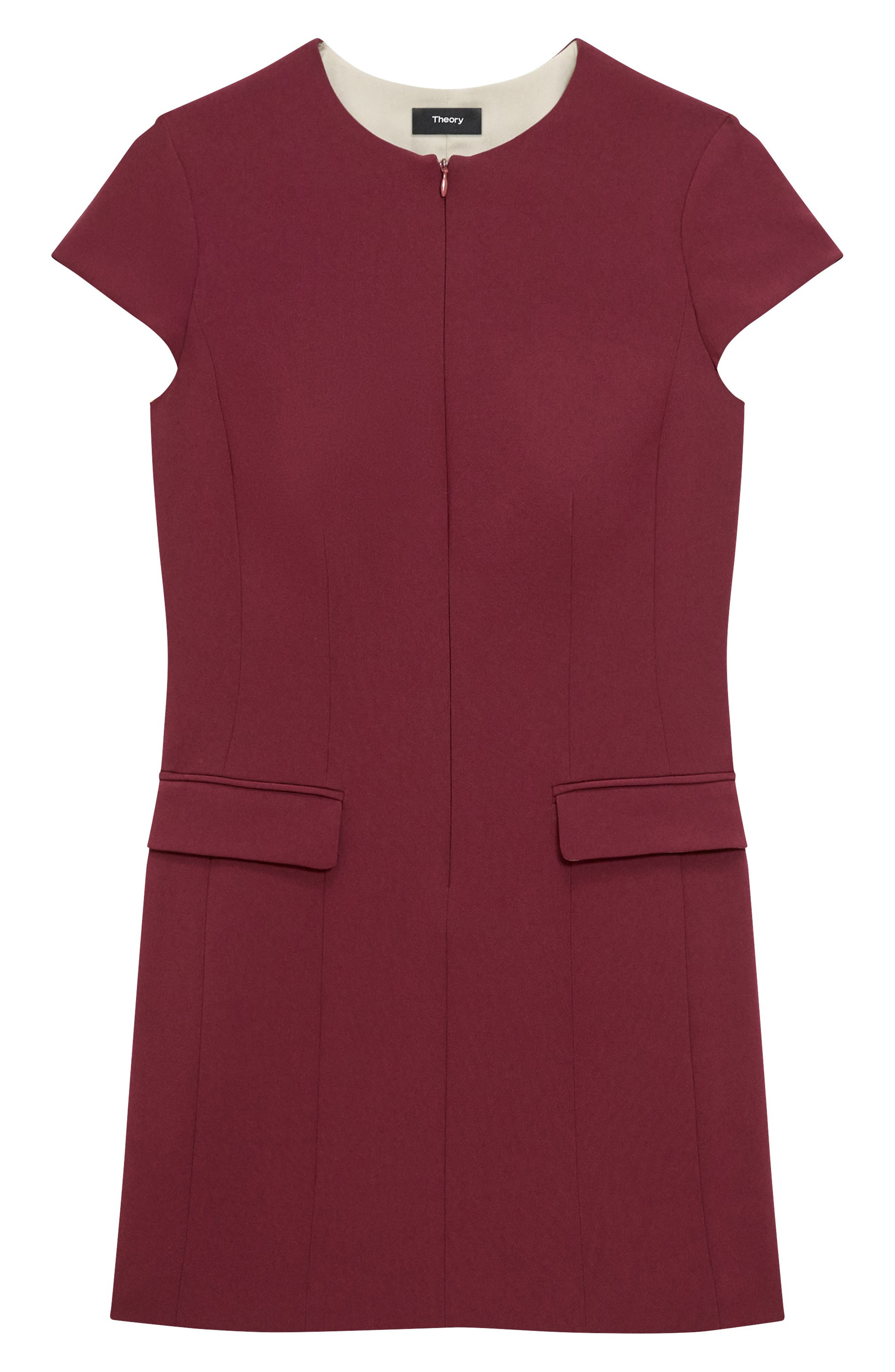 Theory Short Sleeve Front Zip Minidress in Grenache - 5