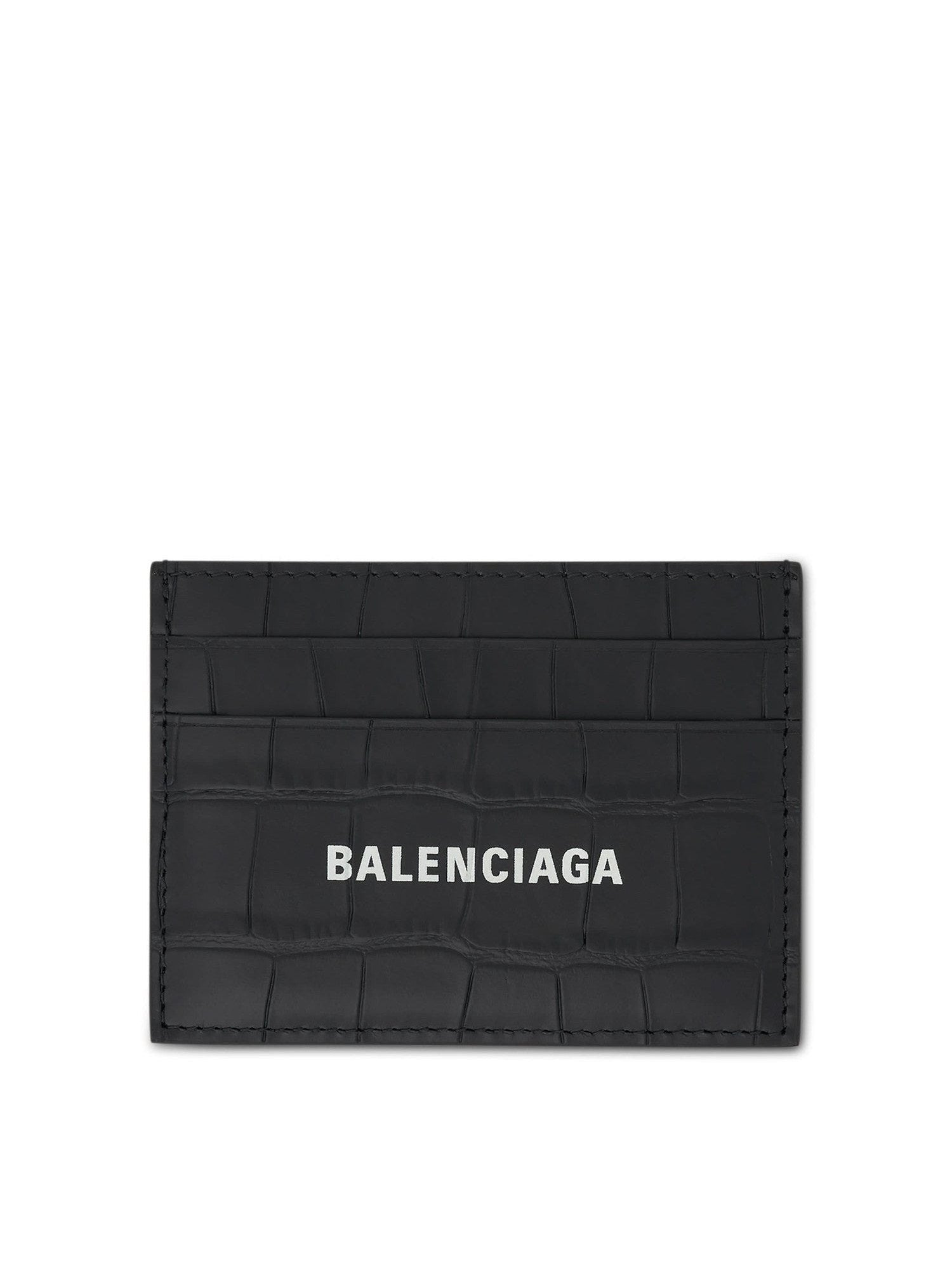 Croco Calf Leather Cash Card Holder in Black/White - 1
