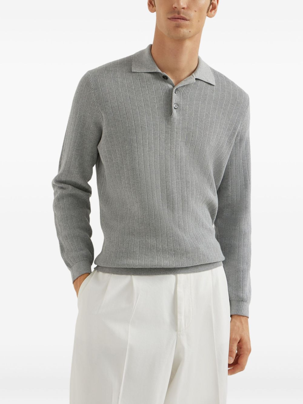 rib-knit polo sweater - 3