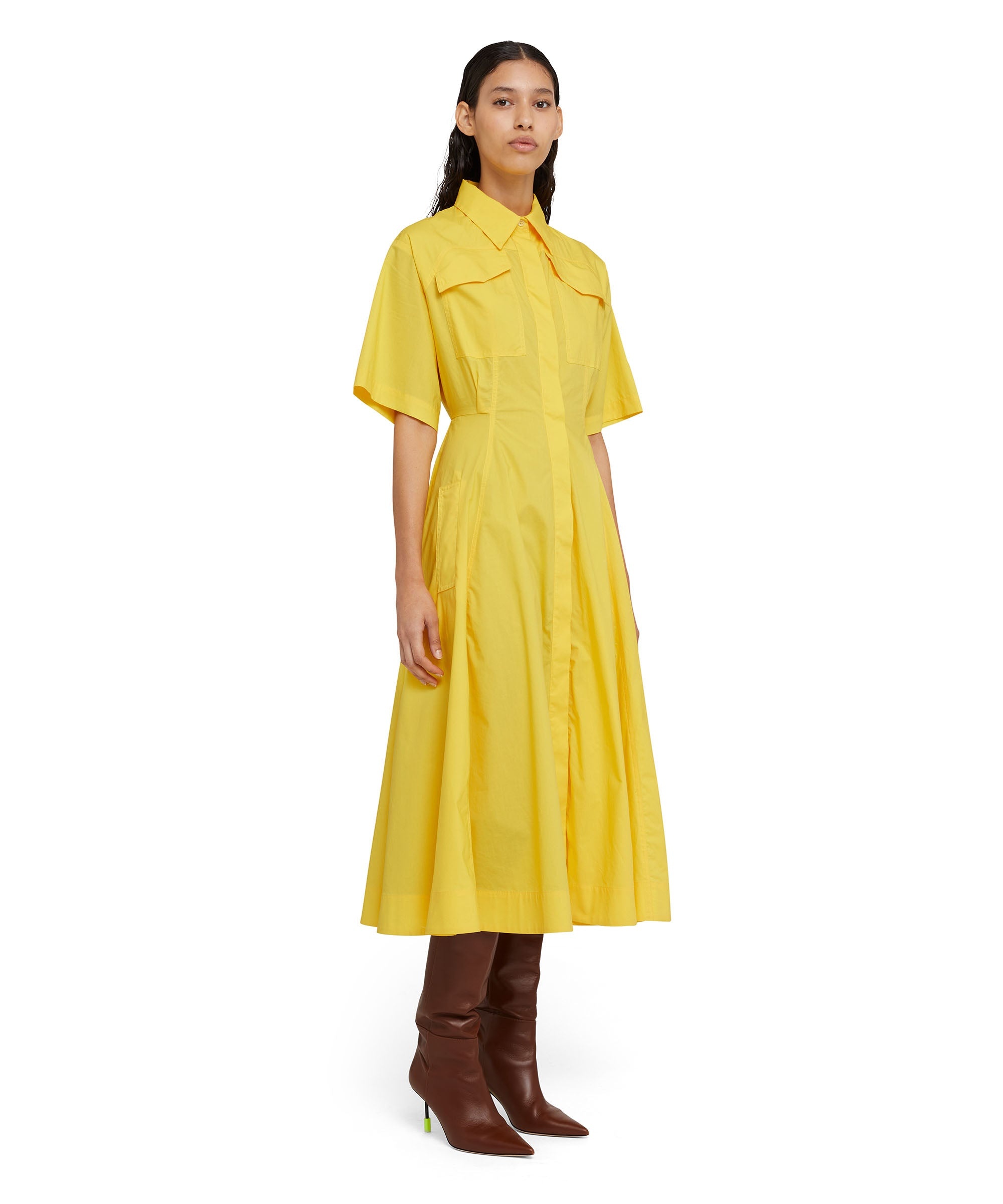 Cotton midi dress with short sleeves and circle skirt - 5