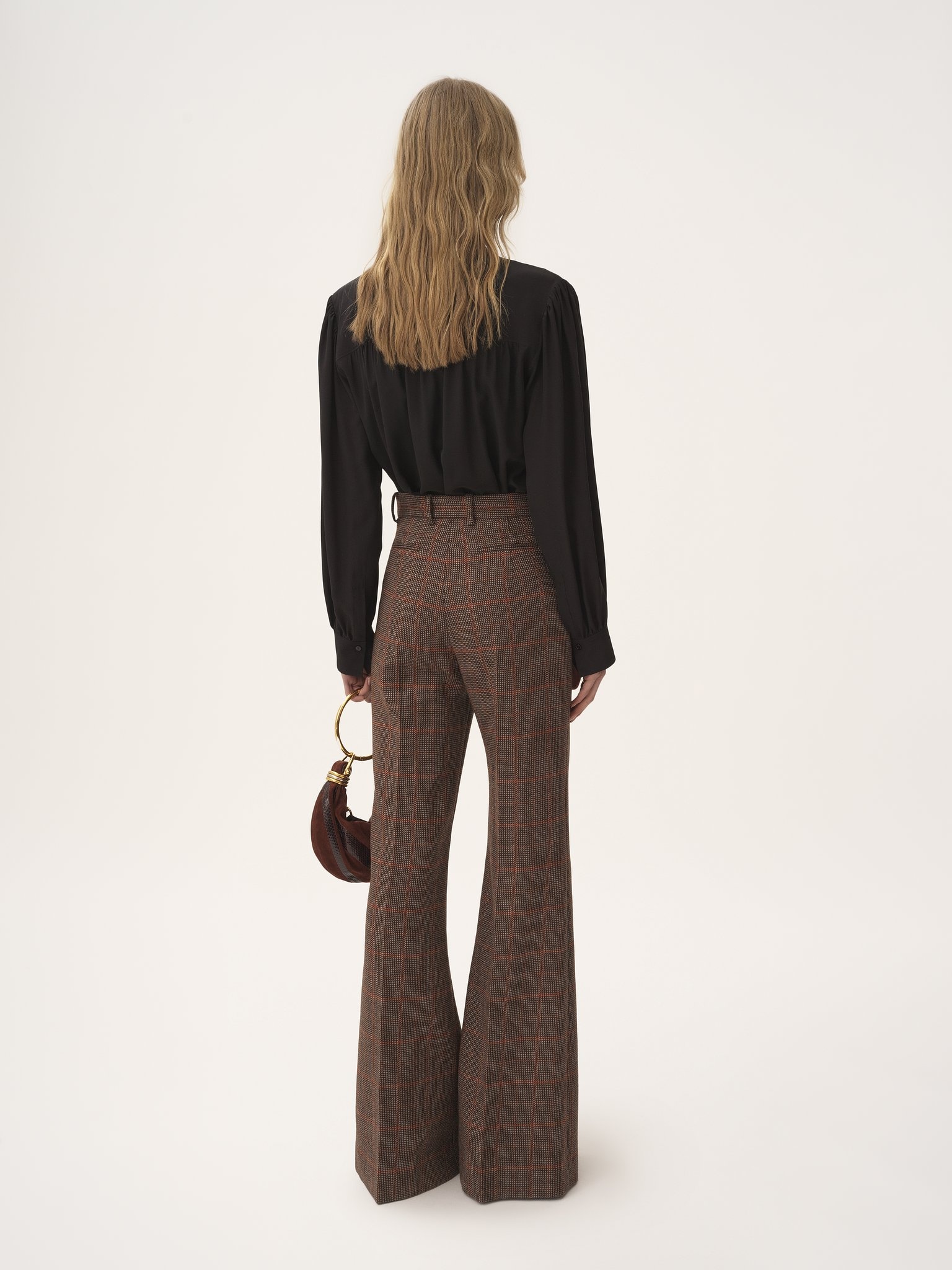 HIGH-RISE FLARED PANTS IN WOOL CHECK - 5