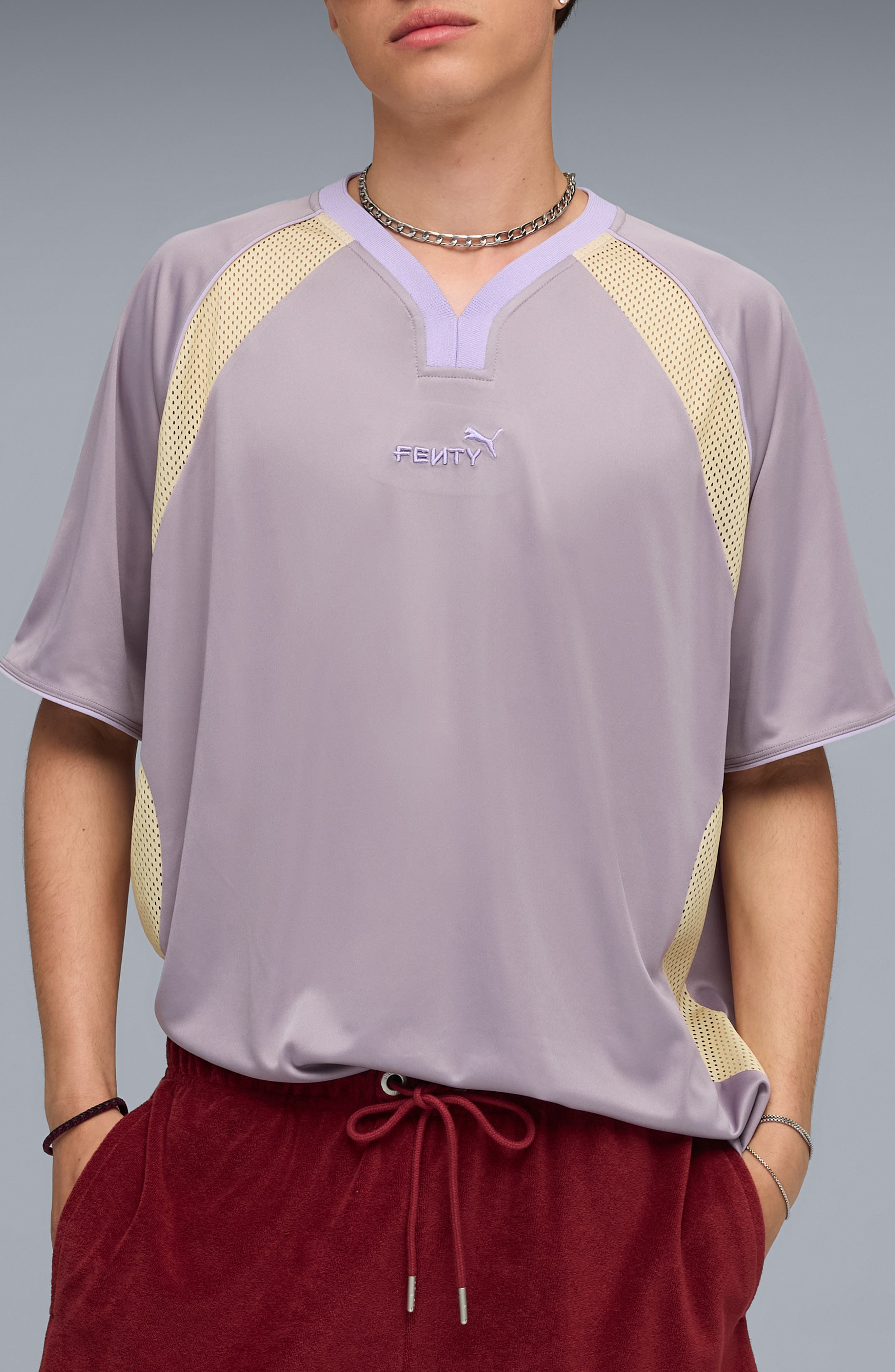 PUMA x Fenty Mesh Inset Raglan Sleeve T-Shirt in Pale Plum at Nordstrom - 1