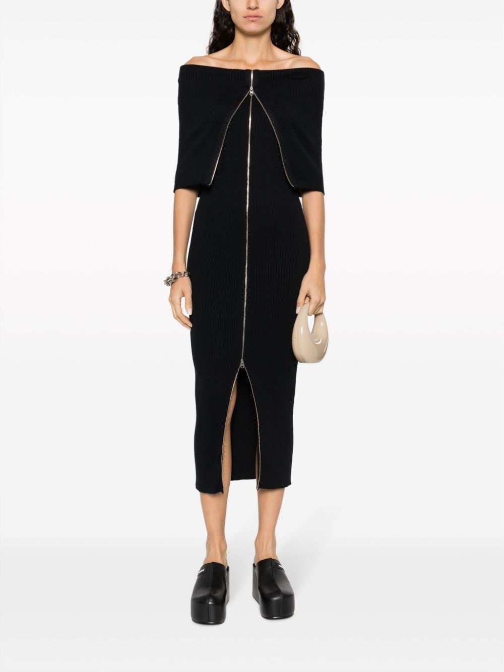 zip-up ribbed-knit midi dress - 2
