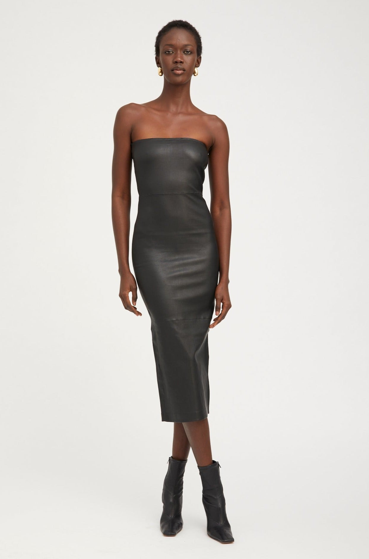 BLACK LEATHER TUBE DRESS - 3