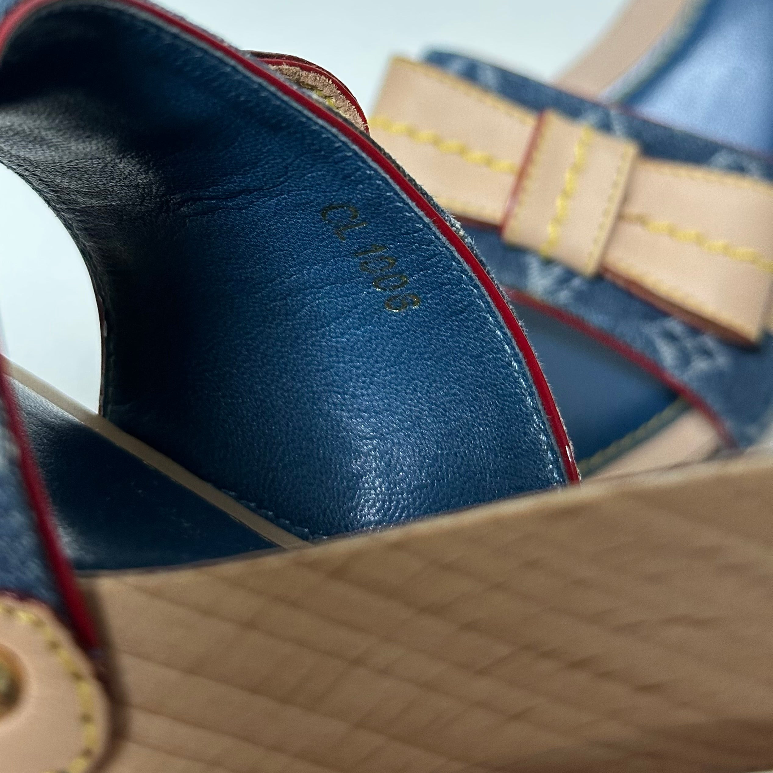 LOUIS VUITTON Monogram Denim Leather Bow Slide Sandals - 7