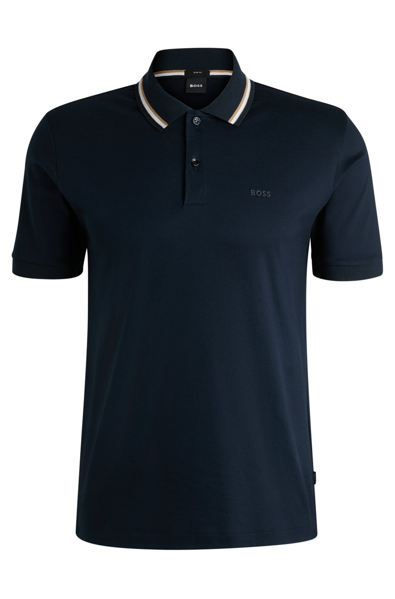 SLIM-FIT POLO SHIRT IN COTTON WITH STRIPED COLLAR - 1
