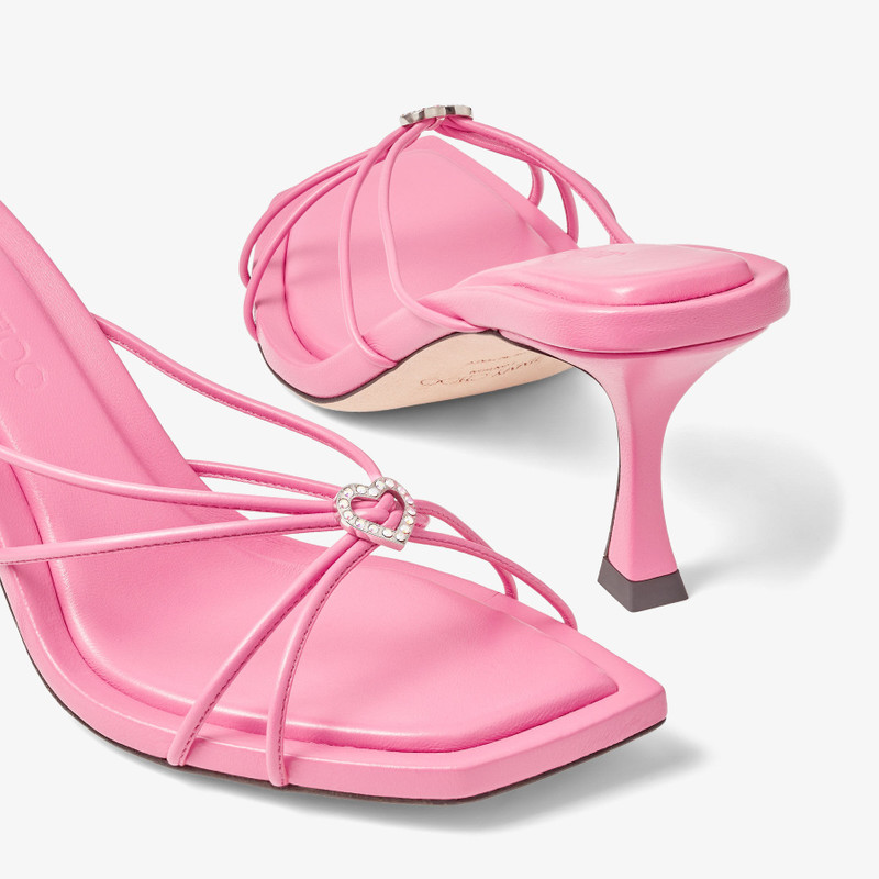 Indiya Mule 70 Candy Pink Nappa Leather Mules with Crystal Hearts 3