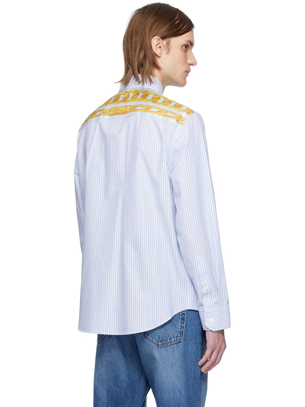 Blue & White Informal Striped Poplin Shirt - 3