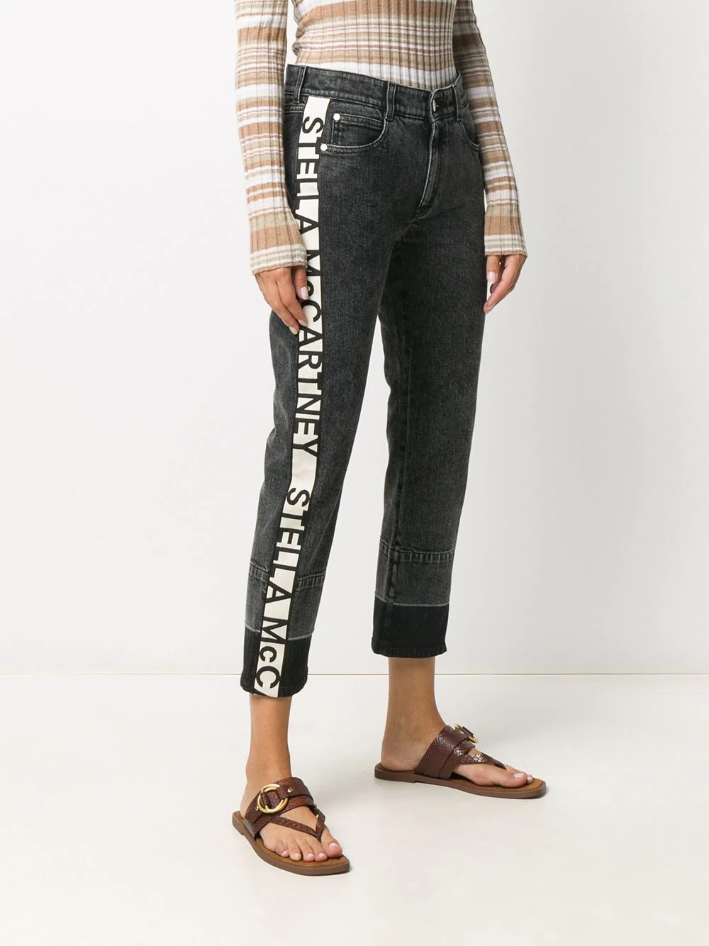 logo-stripe cropped jeans - 3