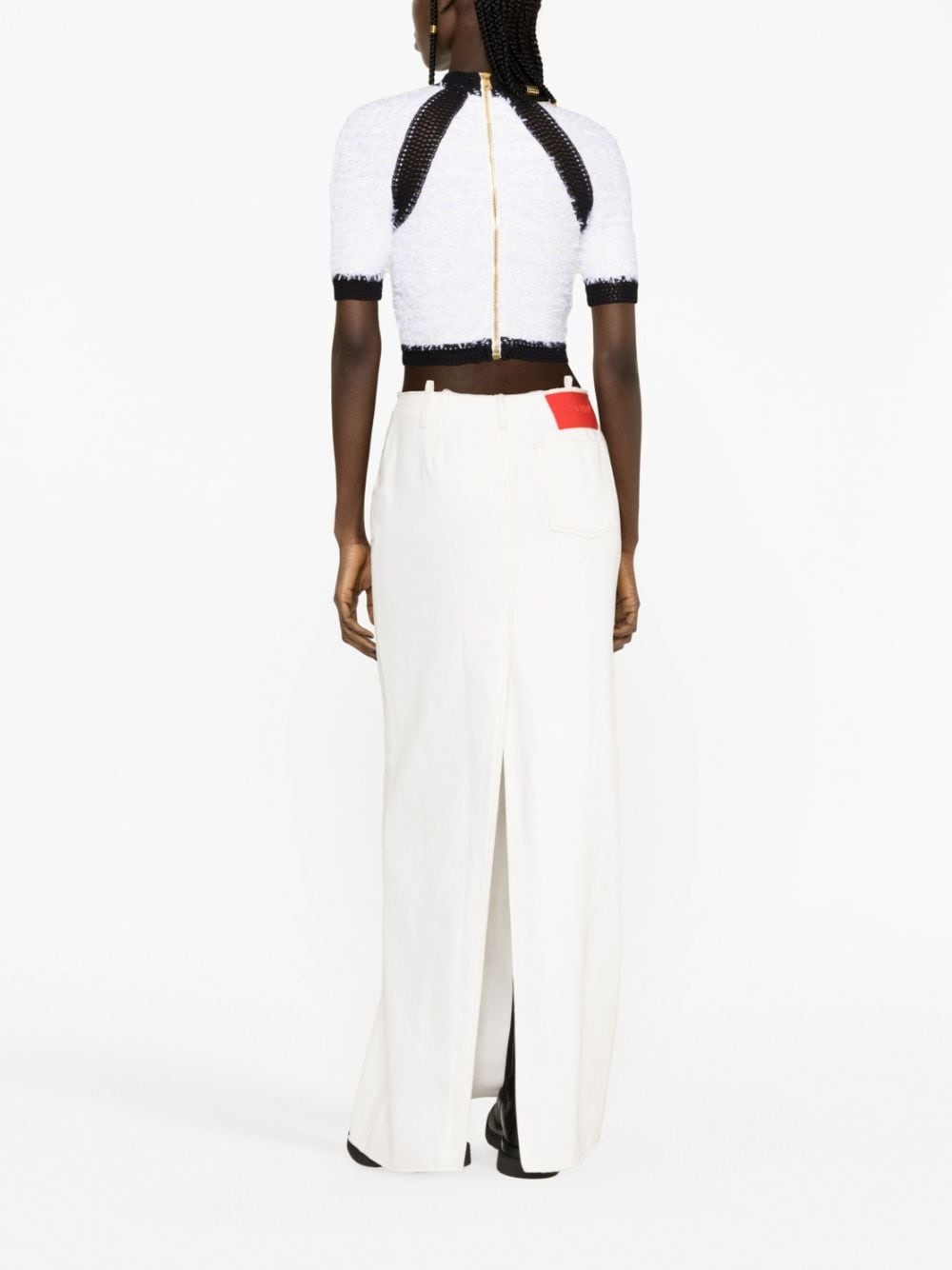 button-embellished tweed crop top - 3