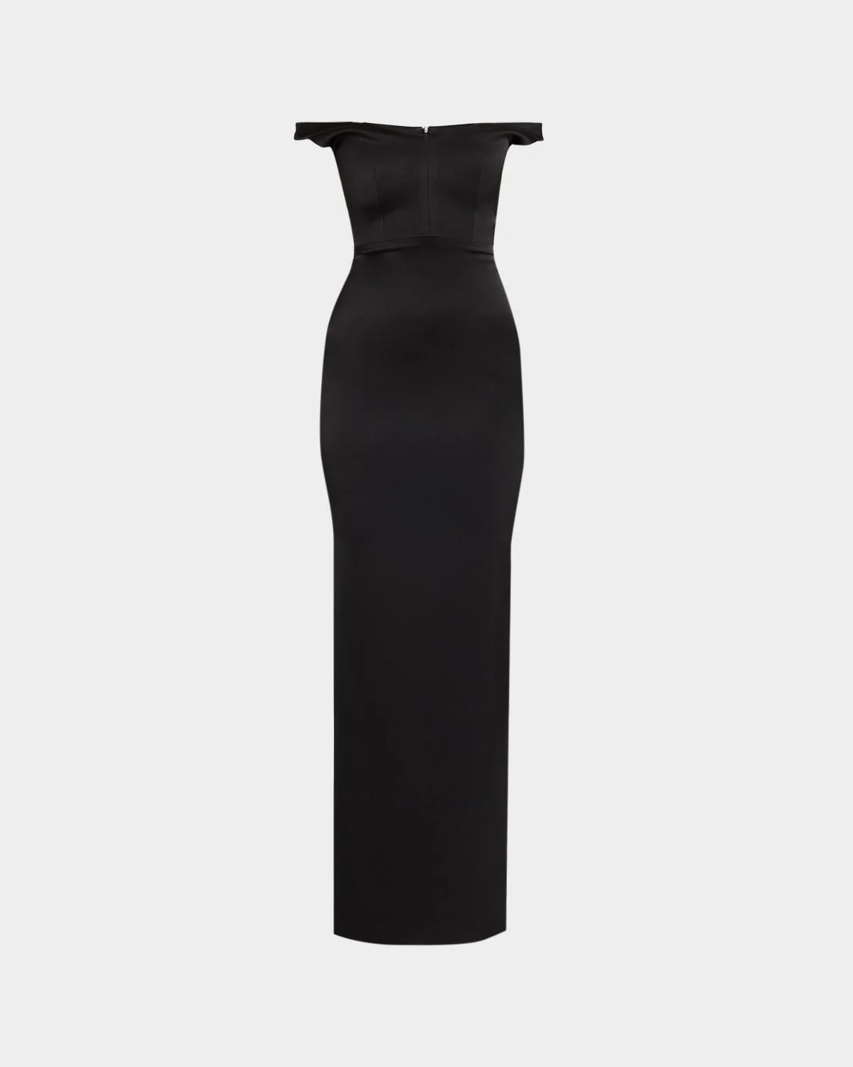 Off-The-Shoulder V-Neck Satin Crepe Gown - 1