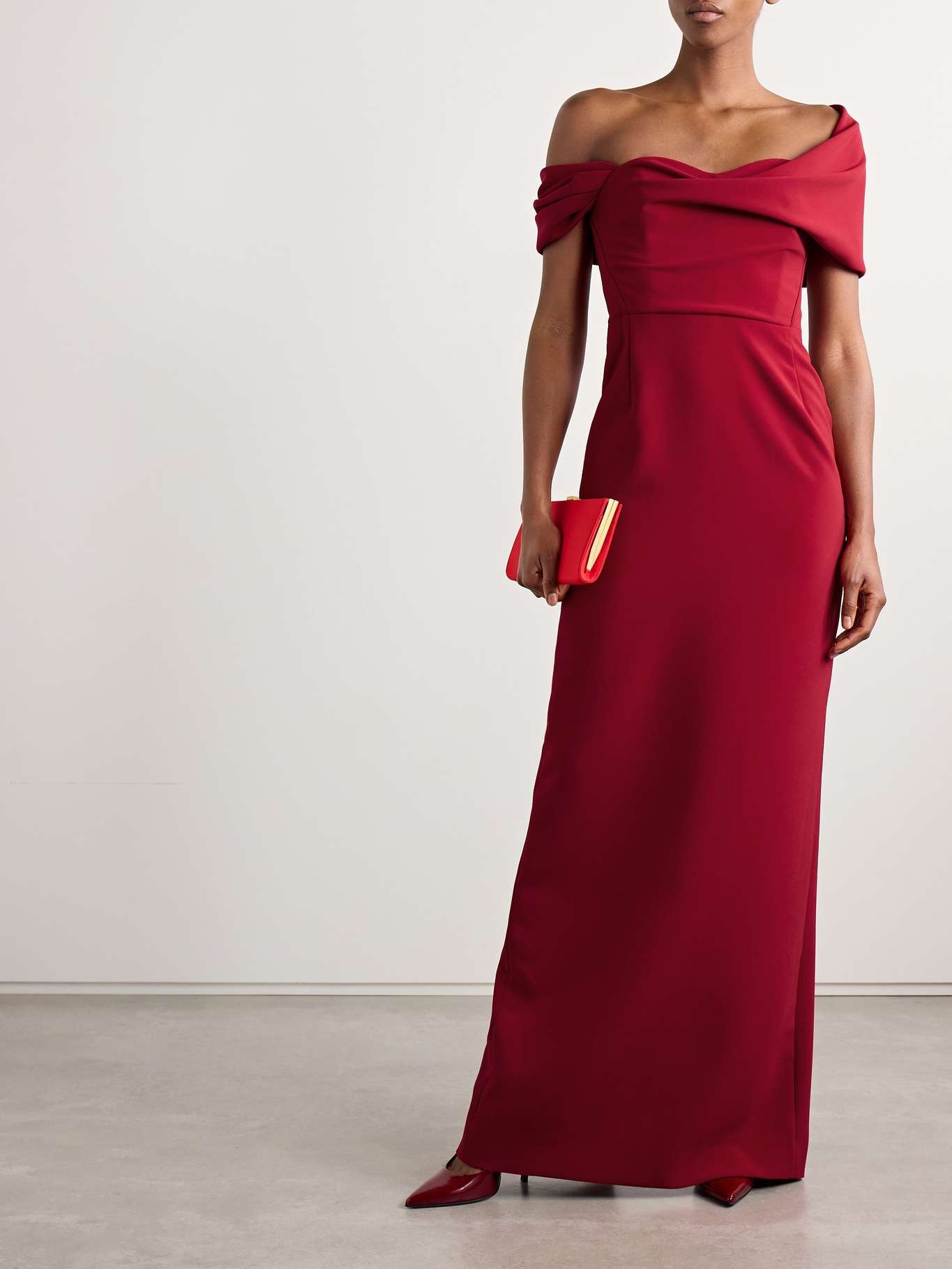 Off-the-shoulder draped crepe gown Red - 2