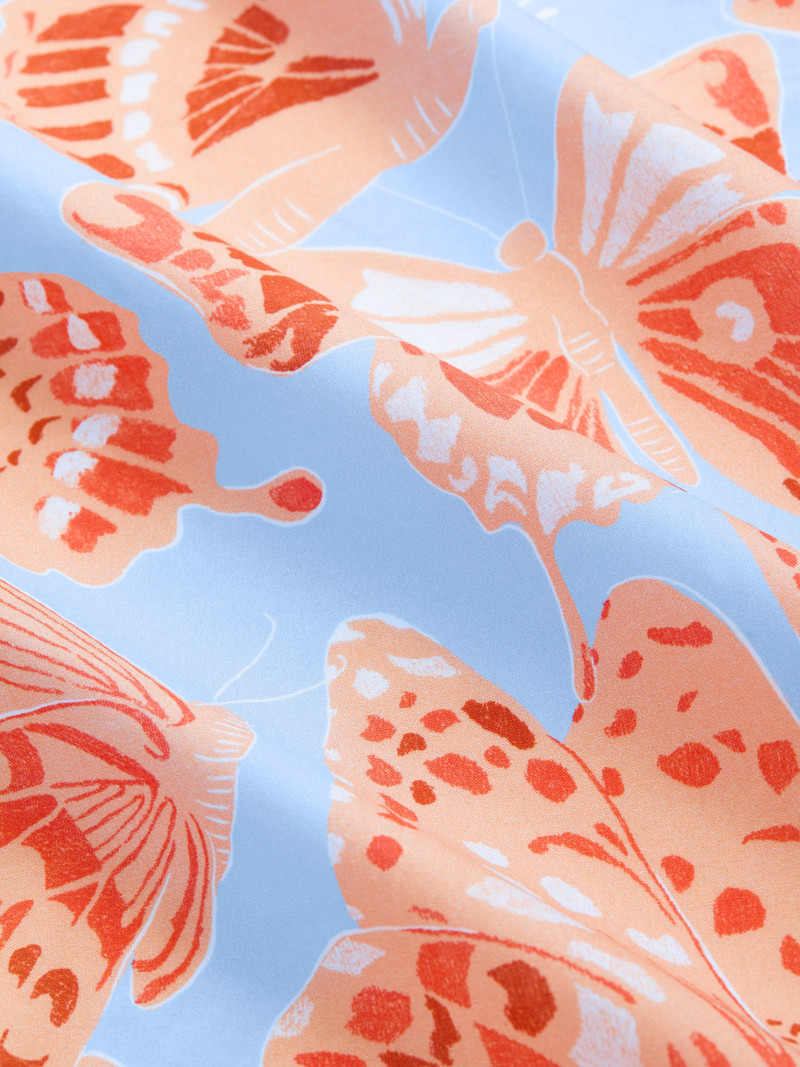 Women's Nightshirt Cotton Batiste Light Blue & Peach Butterfly Print 7