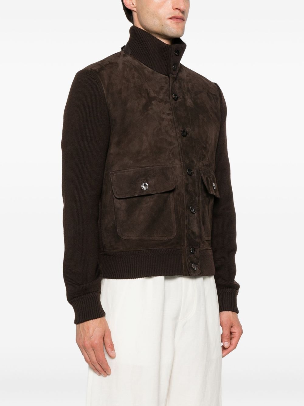 knitted-sleeves suede jacket - 3