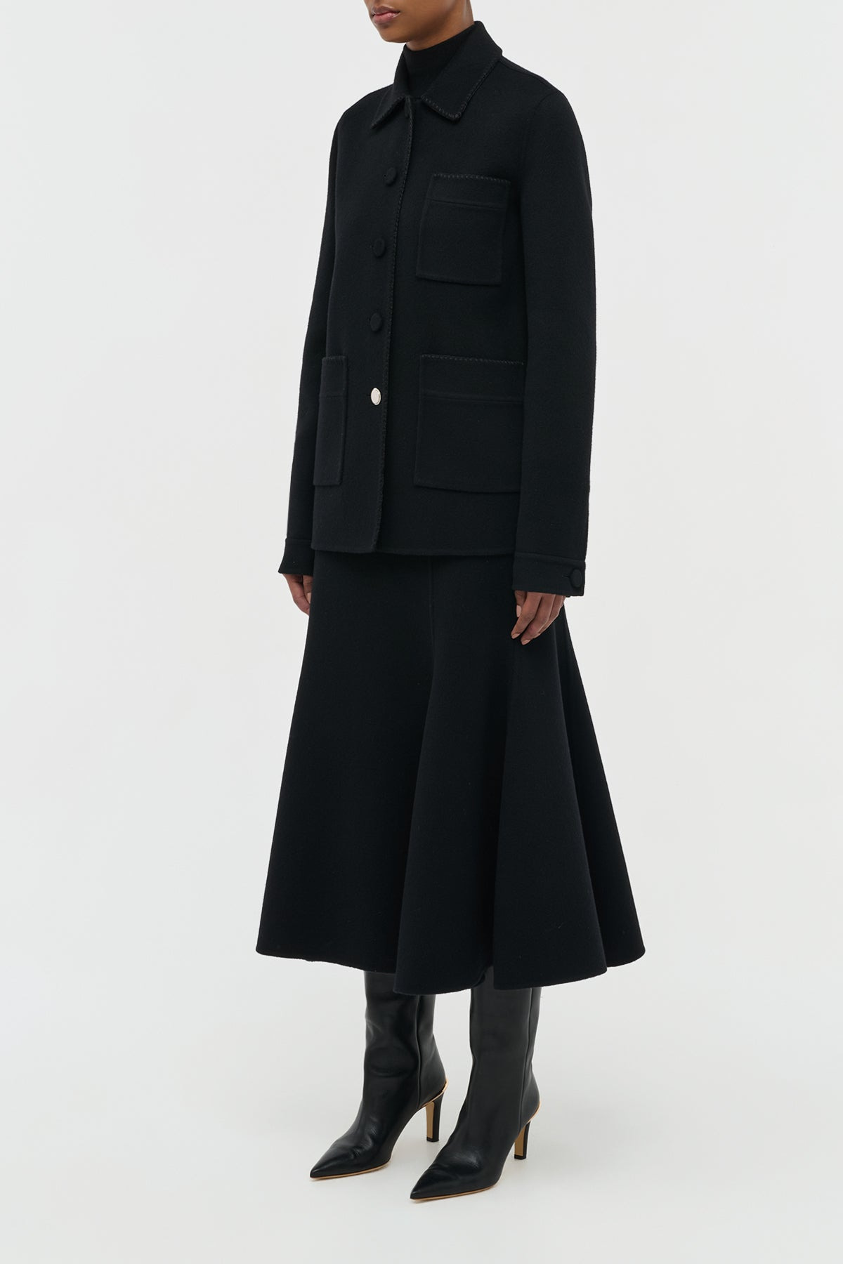 Ulu Chore Jacket in Black Double-Face Recycled Cashmere - 3