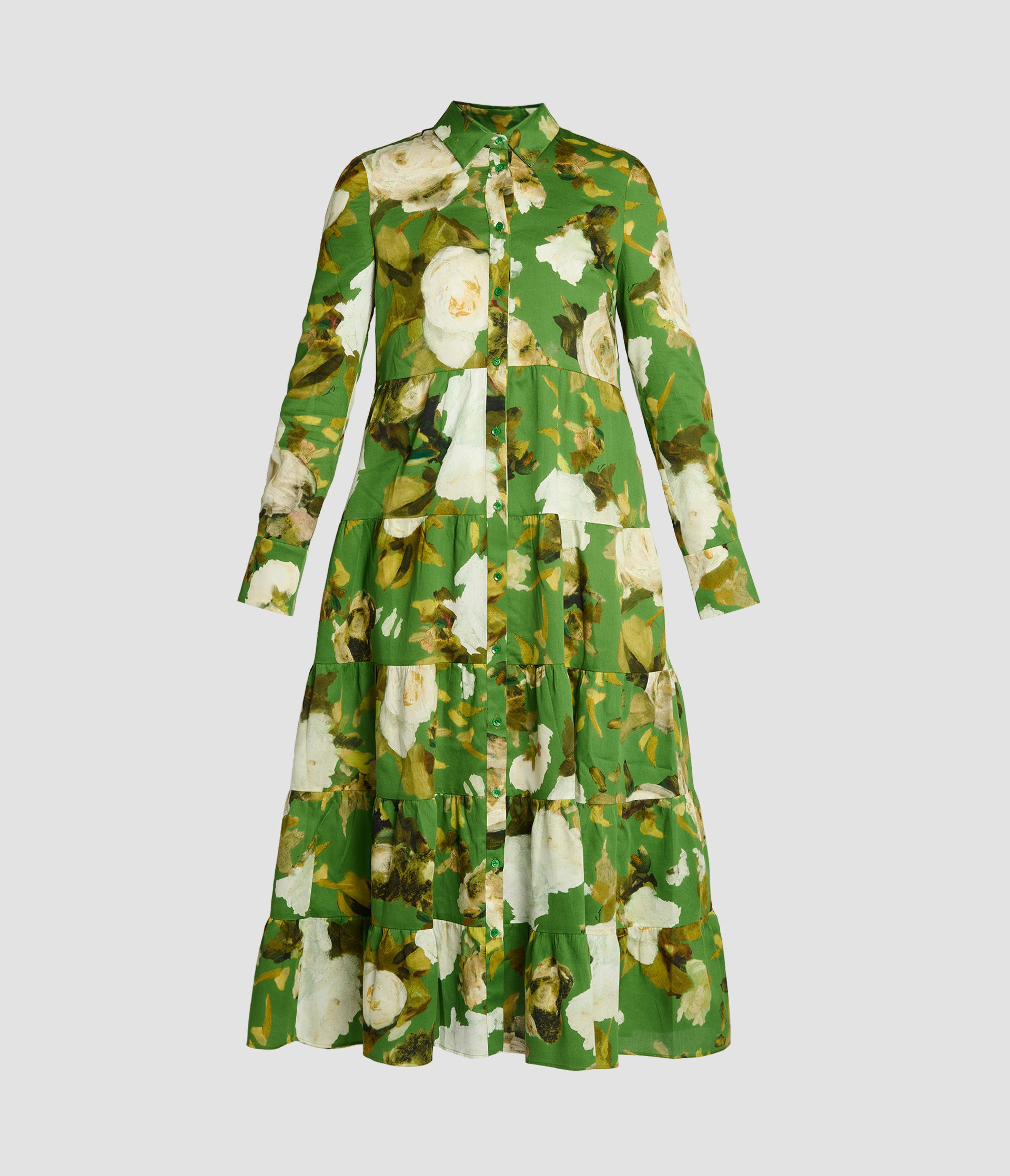 TIERED LONG SLEEVE SHIRT DRESS - 2