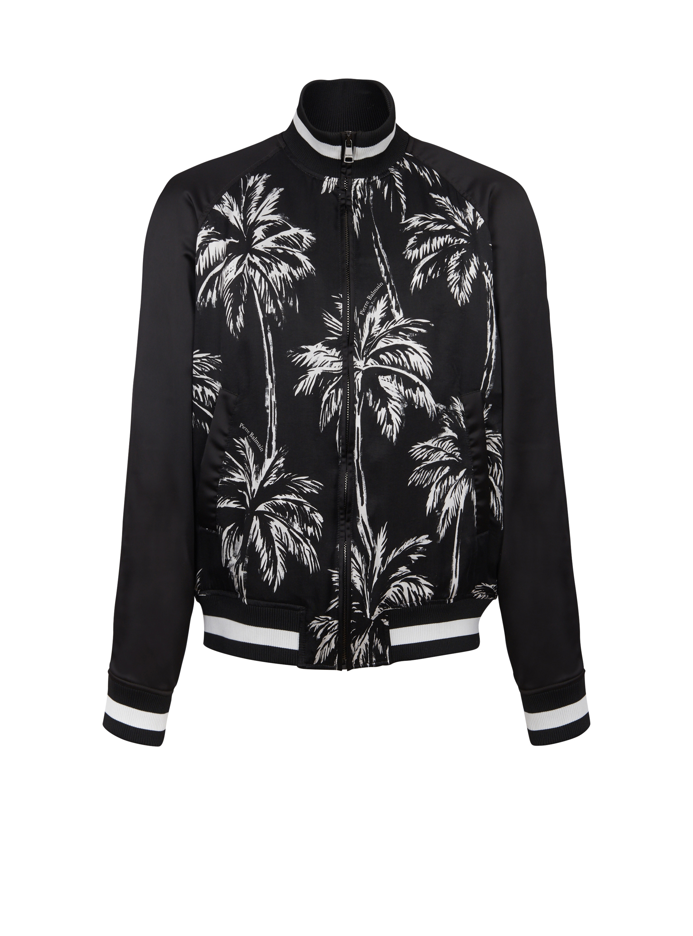 Printed satin palm tree bomber jacket - 1