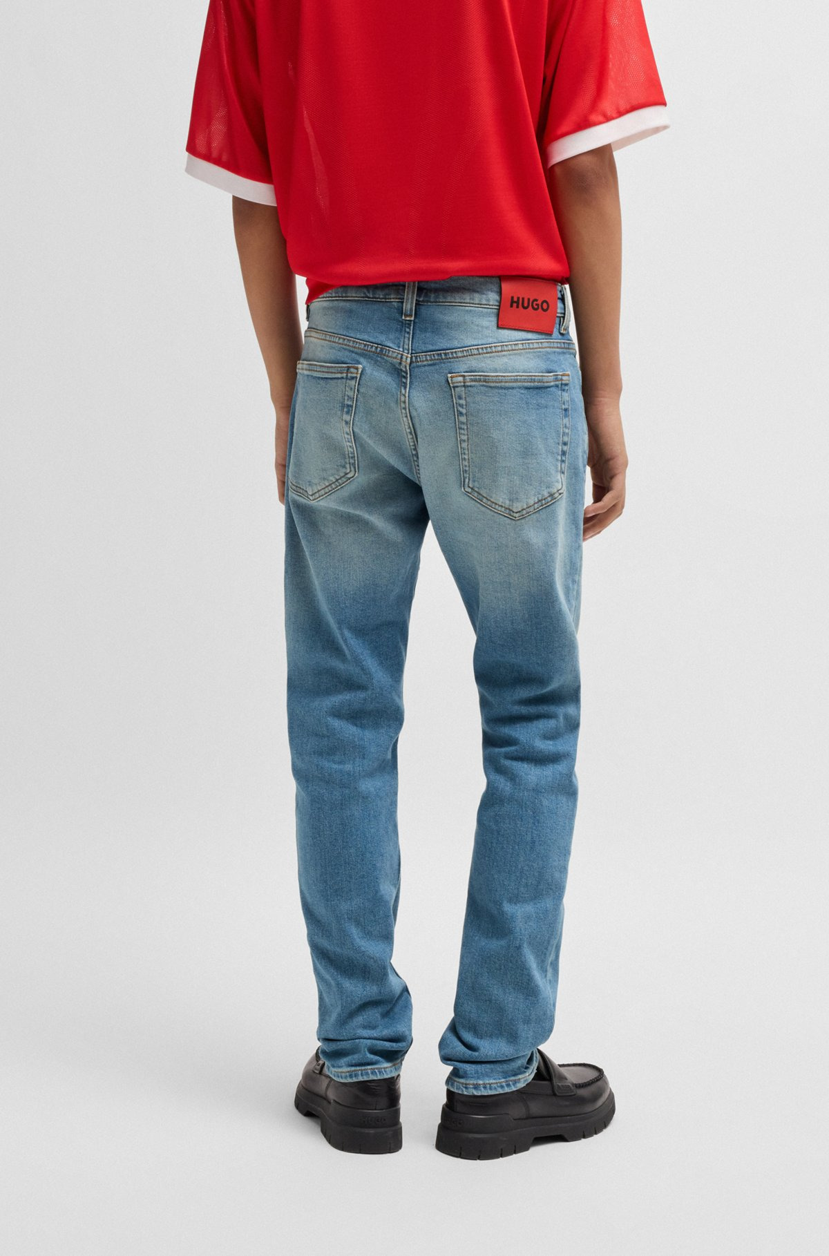 SLIM-FIT JEANS IN MID-BLUE STRETCH DENIM - 4