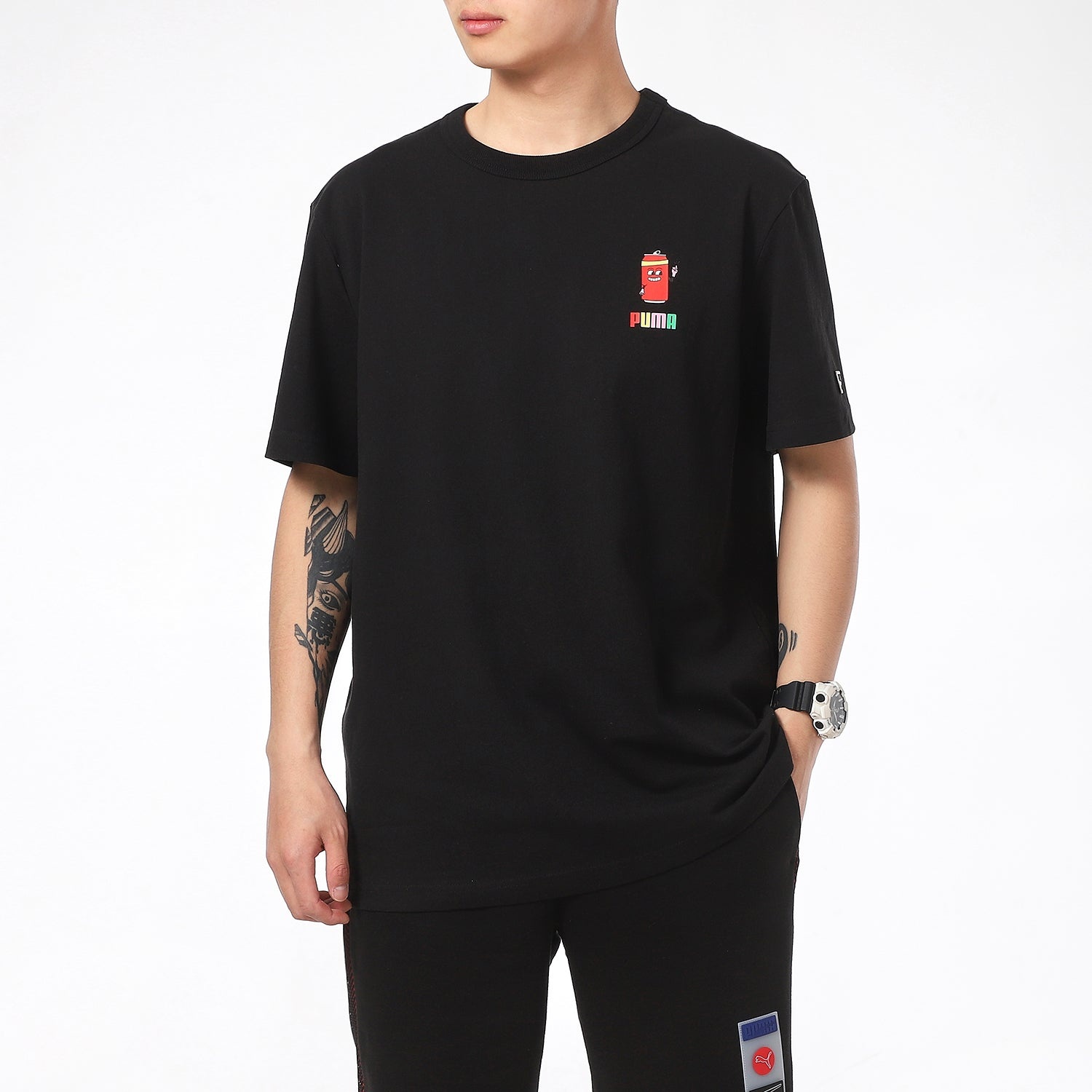 PUMA Sports Alphabet Printing Round Neck Short Sleeve Black 531335-51 - 3
