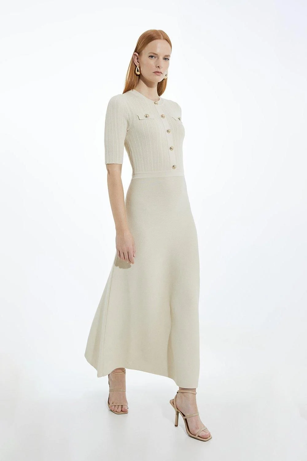 Rib Knit Military Trim Maxi Dress - 1