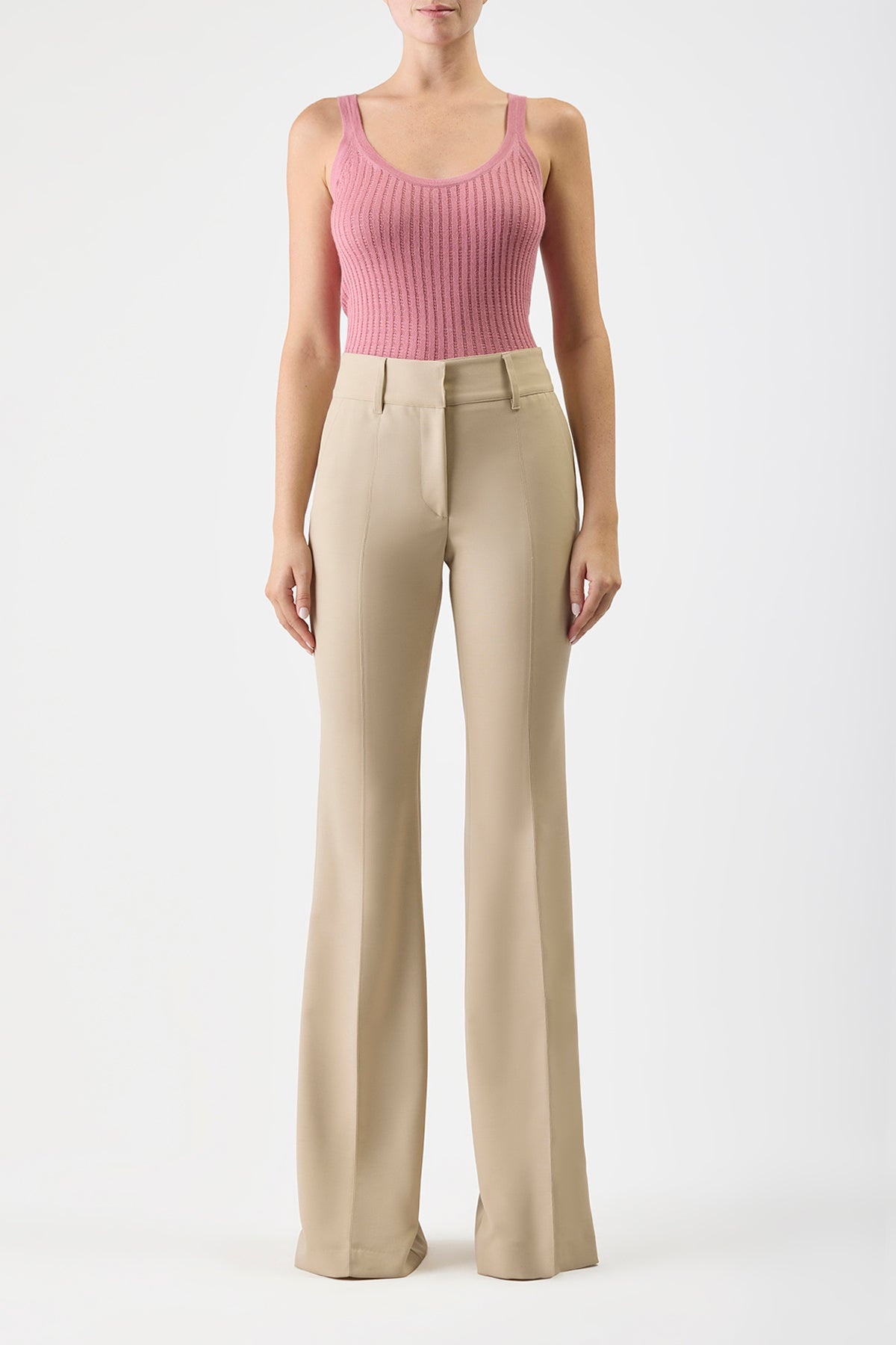 Nevin Pointelle Tank in Rose Quartz Silk Cashmere - 2