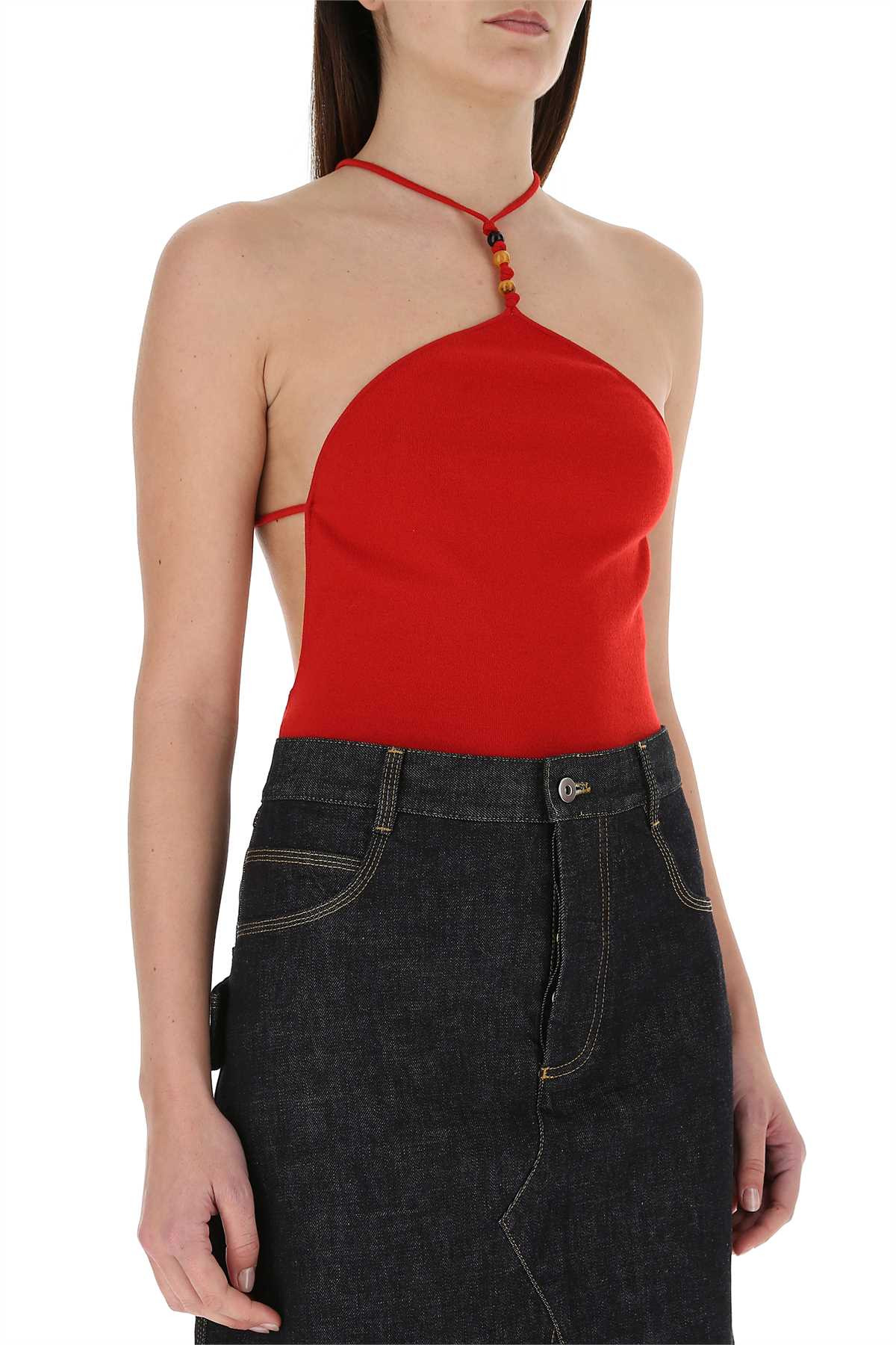 Bottega Veneta Women Red Stretch Cashmere Blend Bodysuit - 3