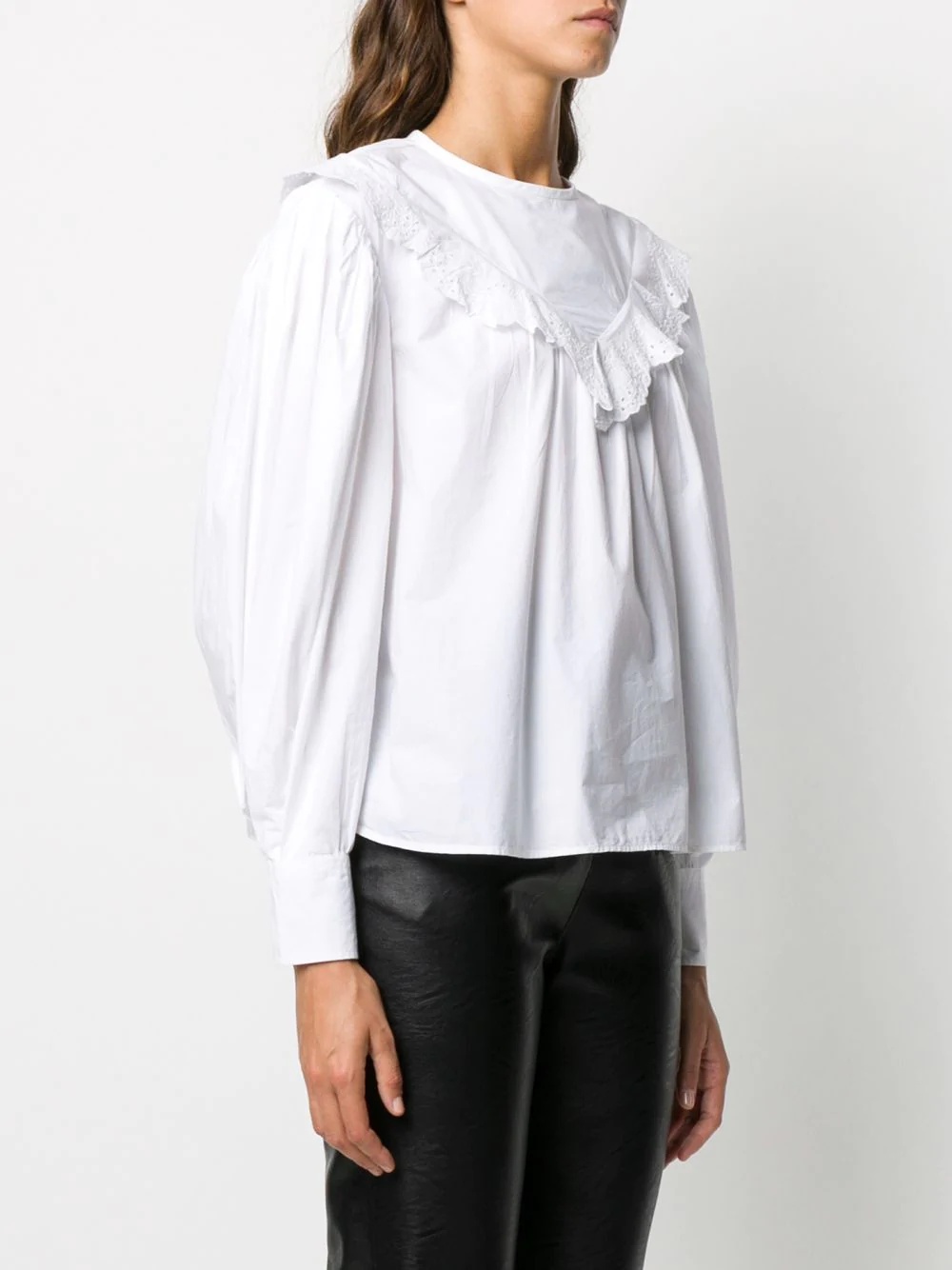 ruffle-trim crew neck blouse  - 3