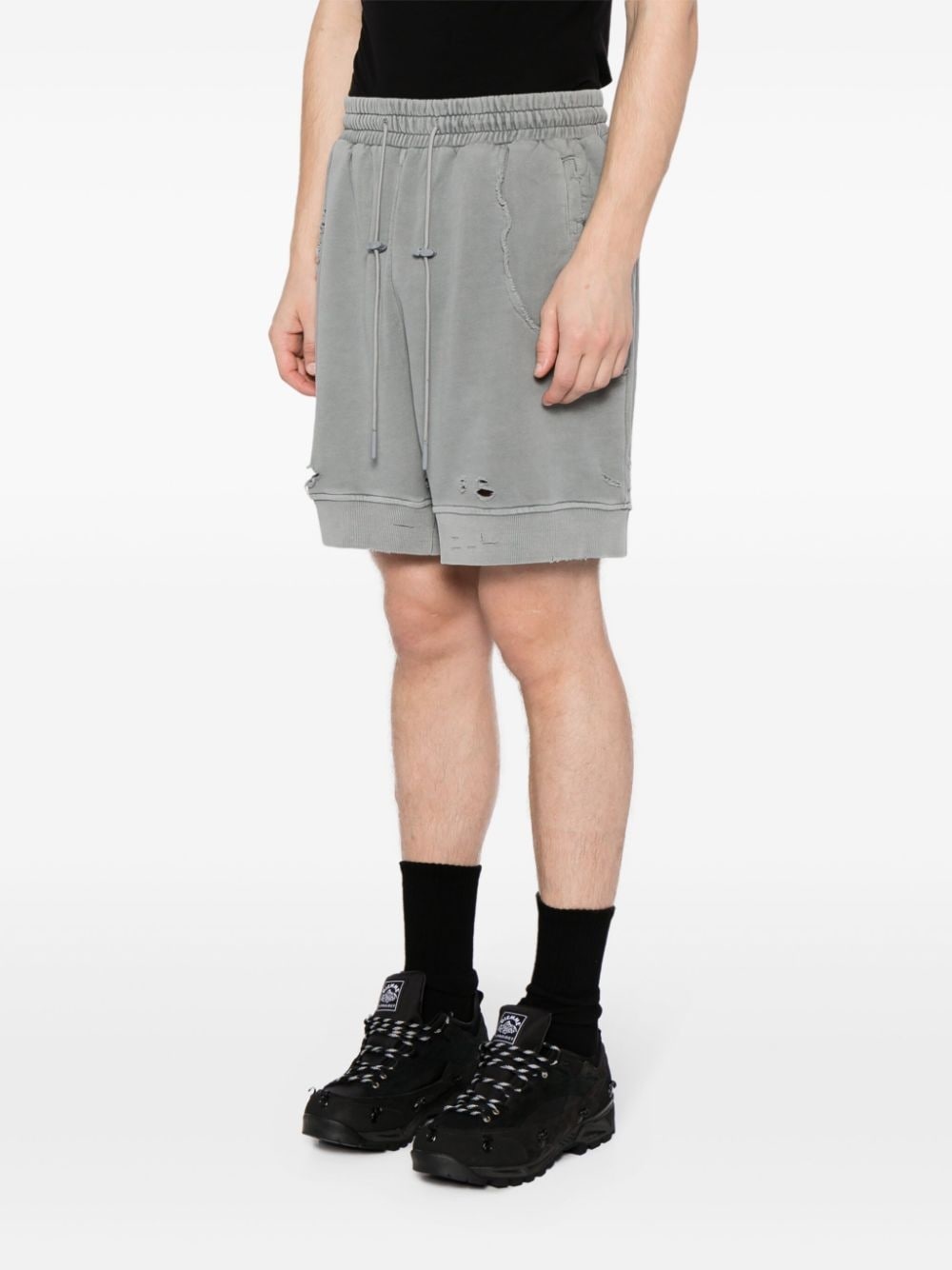 ripped-detailing cotton track shorts - 3