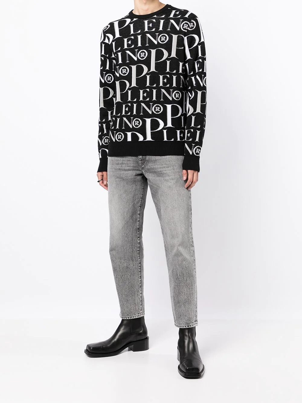 logo-jacquard crew neck sweater - 2