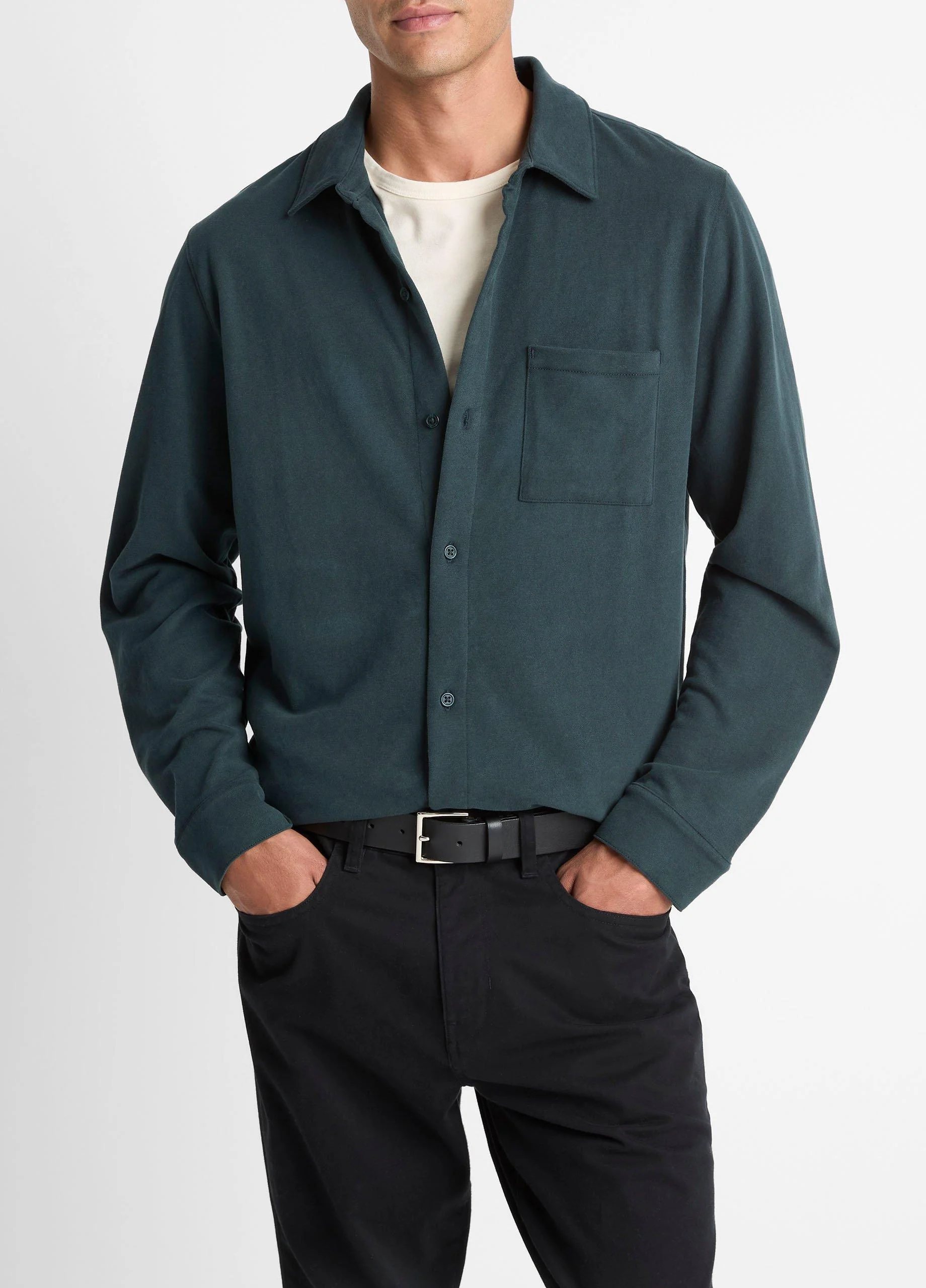Sueded Cotton Jersey Button-Front Shirt - 1