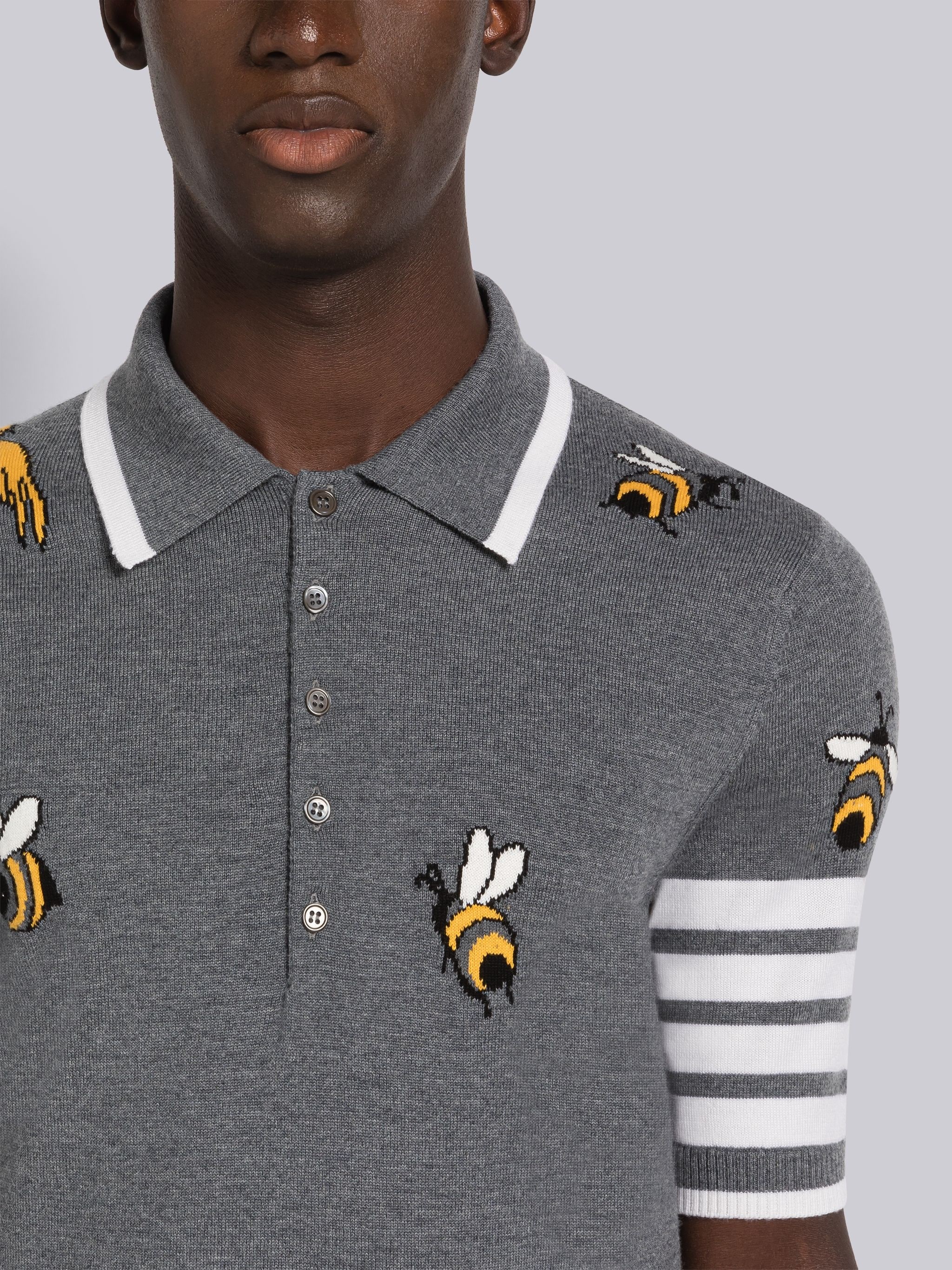 COTTON MERINO BIRDS AND BEES HALF DROP 4-BAR POLO - 5