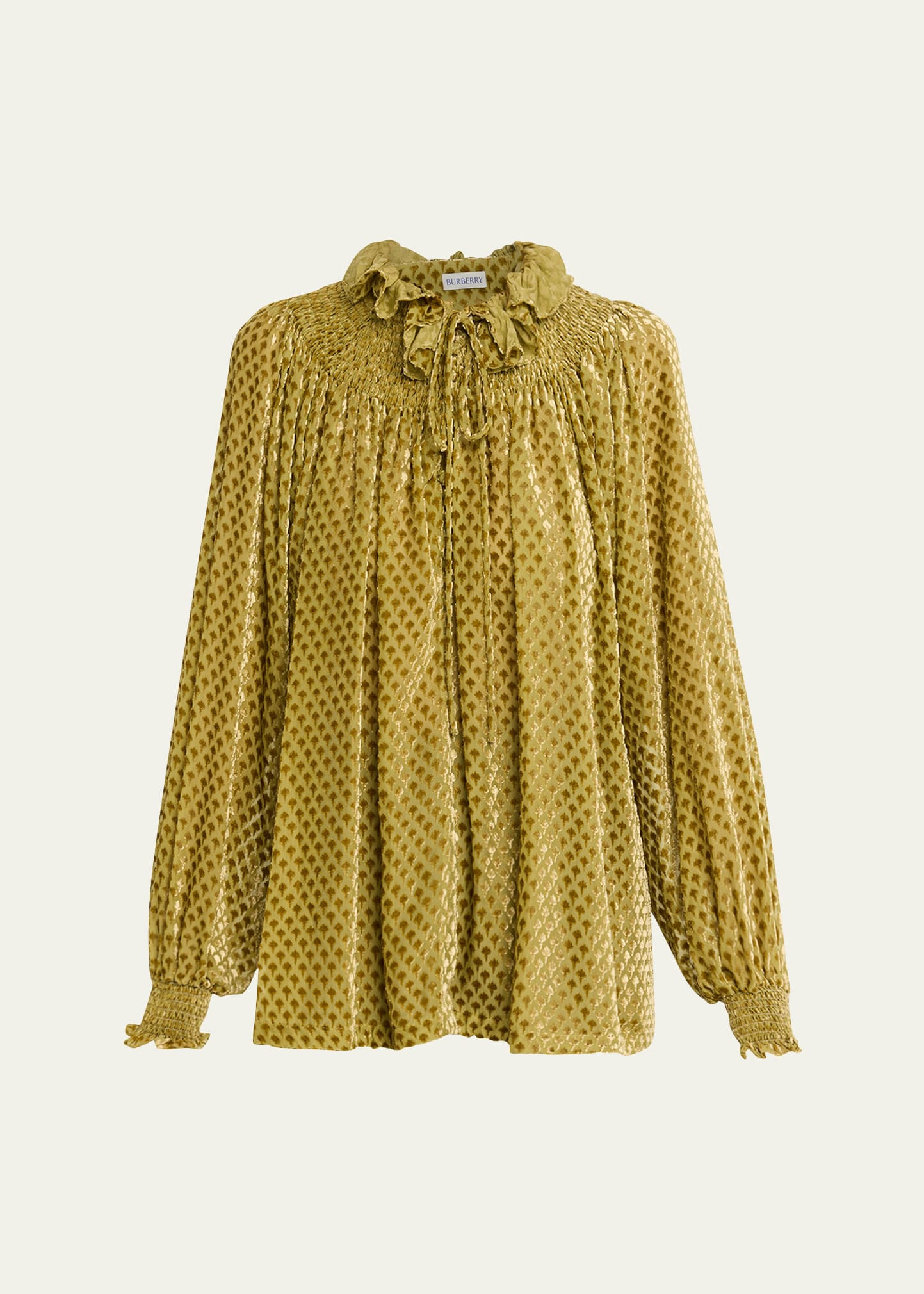 Velvet Smocked Ruffle Blouse - 1