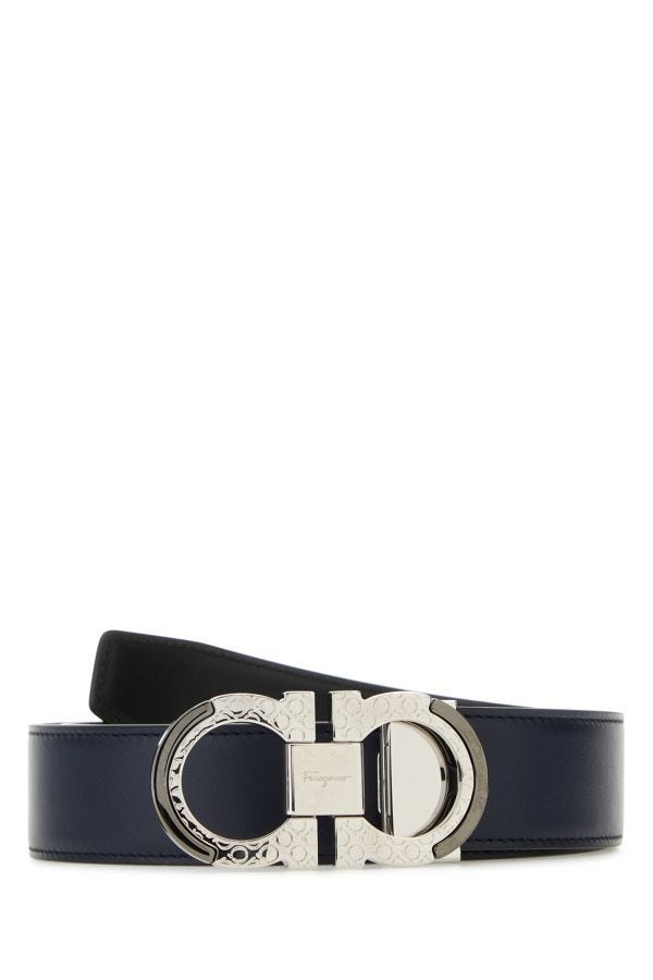 ベルト SALVATORE FERRAGAMO Midnight Blue Leather Reversible Belt FERRAGAMO Salvatore Ferragamo Man Midnight Blue Leather