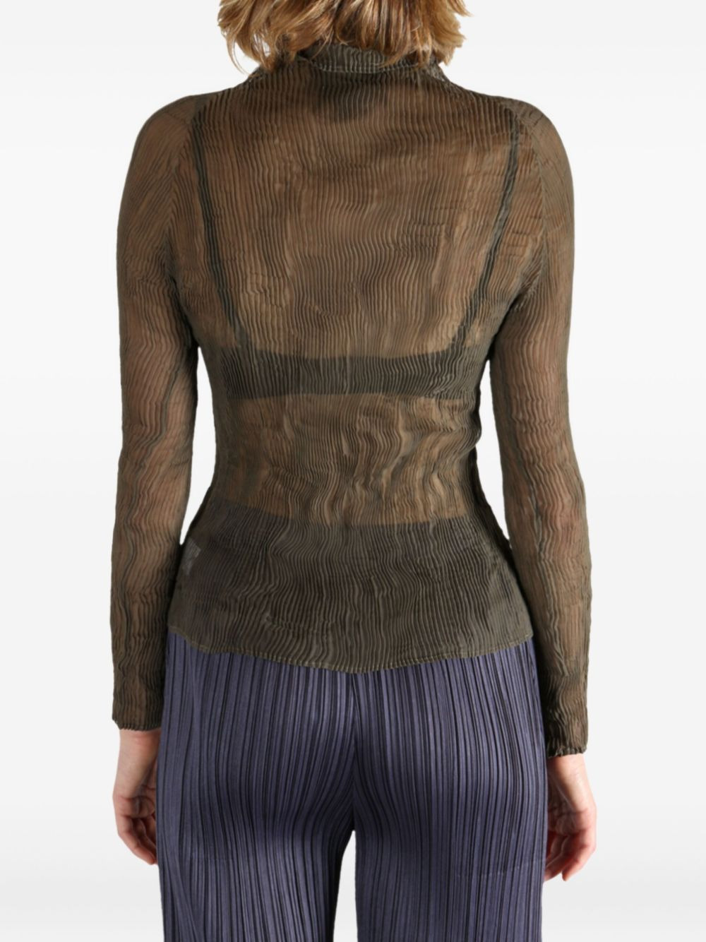 Chiffon Twist 1 pleated high-neck sheer top - 3