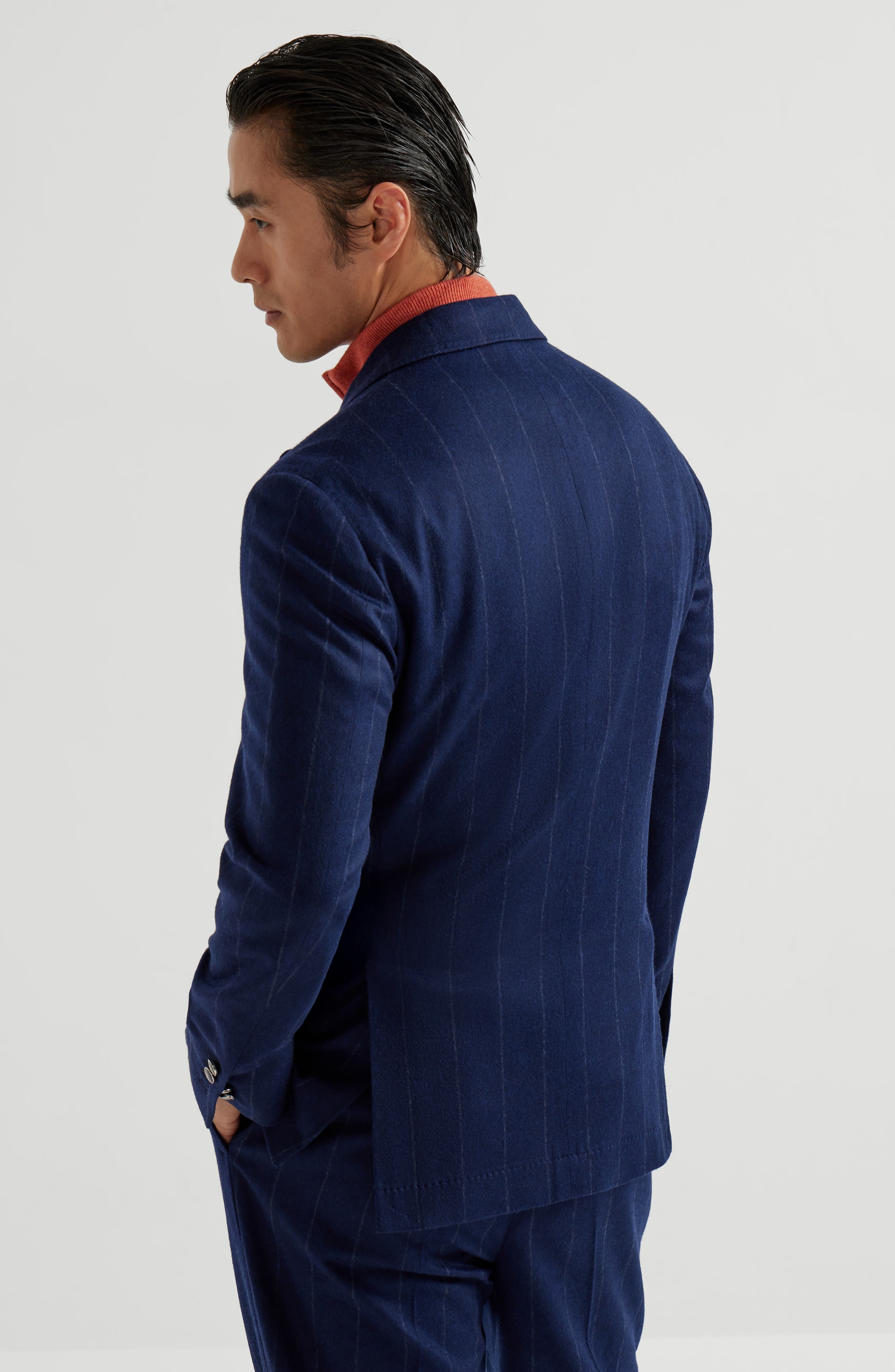 Brunello Cucinelli Wide chalk stripe deconstructed blazer in Avio Blue at Nordstrom - 3
