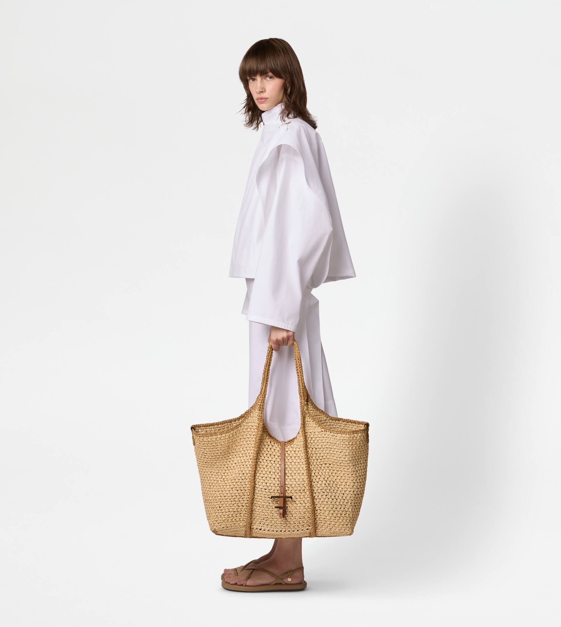 T TIMELESS SHOPPING BAG IN RAFFIA LARGE - NATURAL, BROWN - 8
