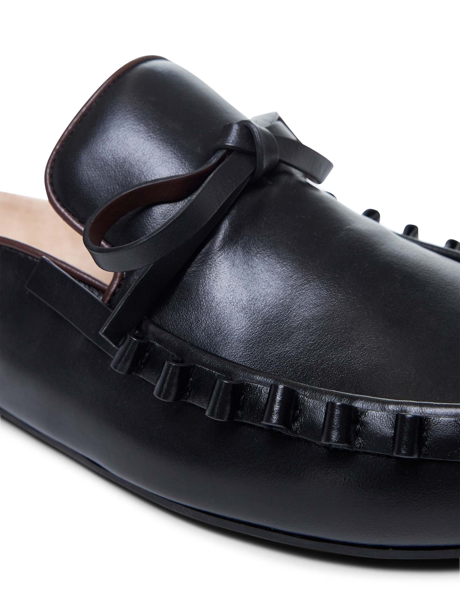 Black leather Ruffle mules - 4