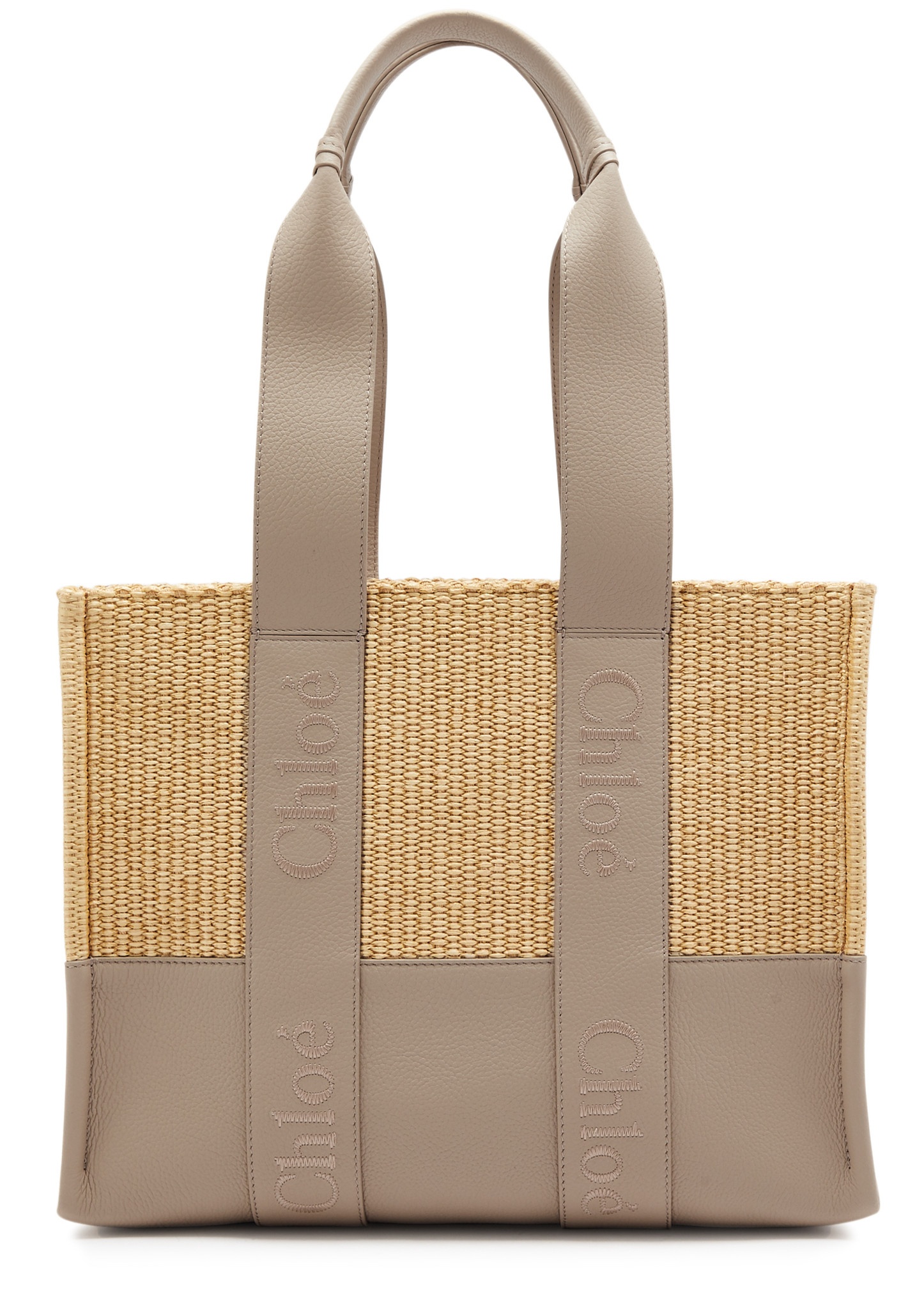 Woody leather and raffia tote - 1