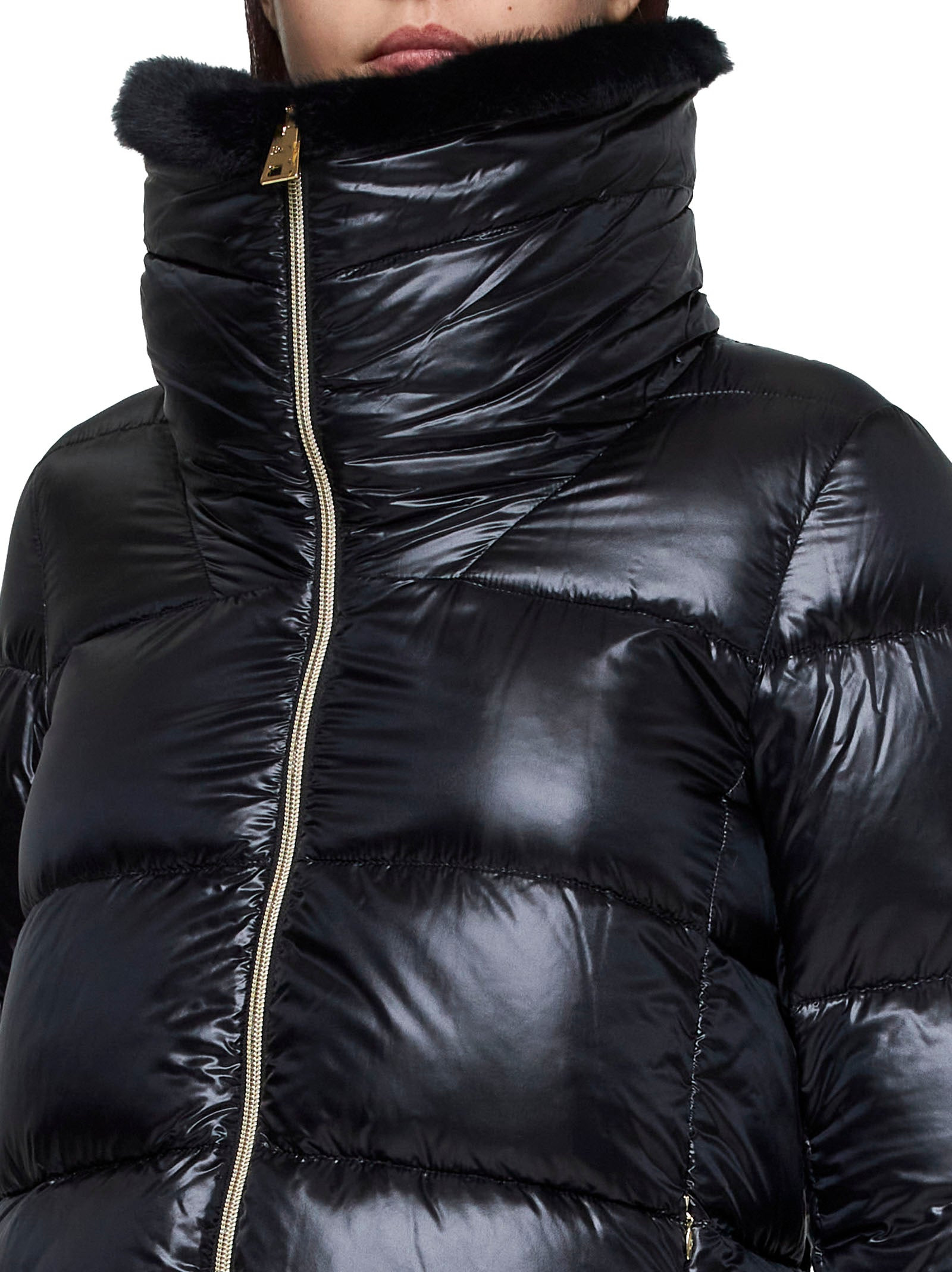 Faux fur and quilted nylon down bomber jacket - 3