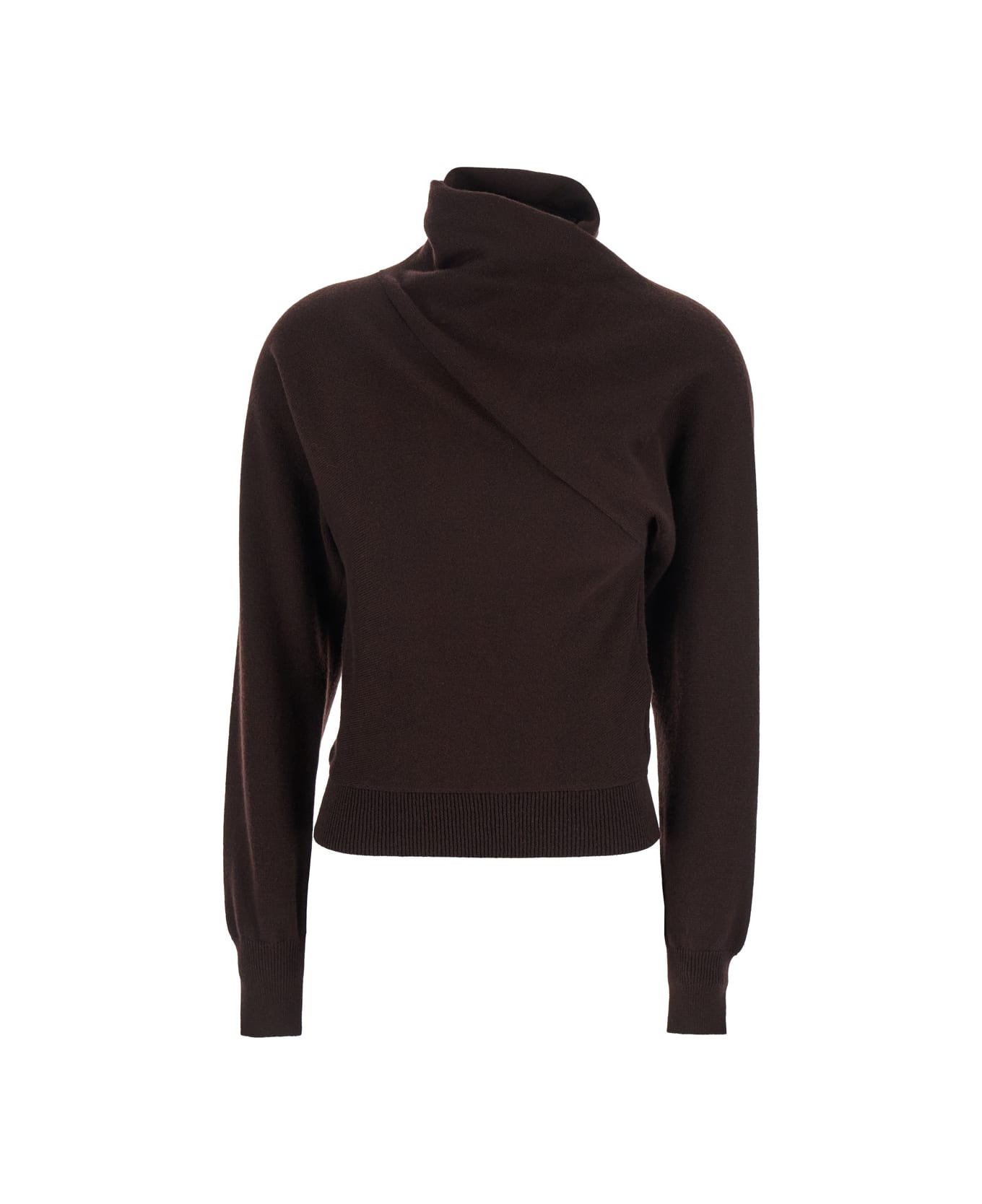 Brown Sweater With High Neck In Cashmere And Cotton Blend Woman - 1